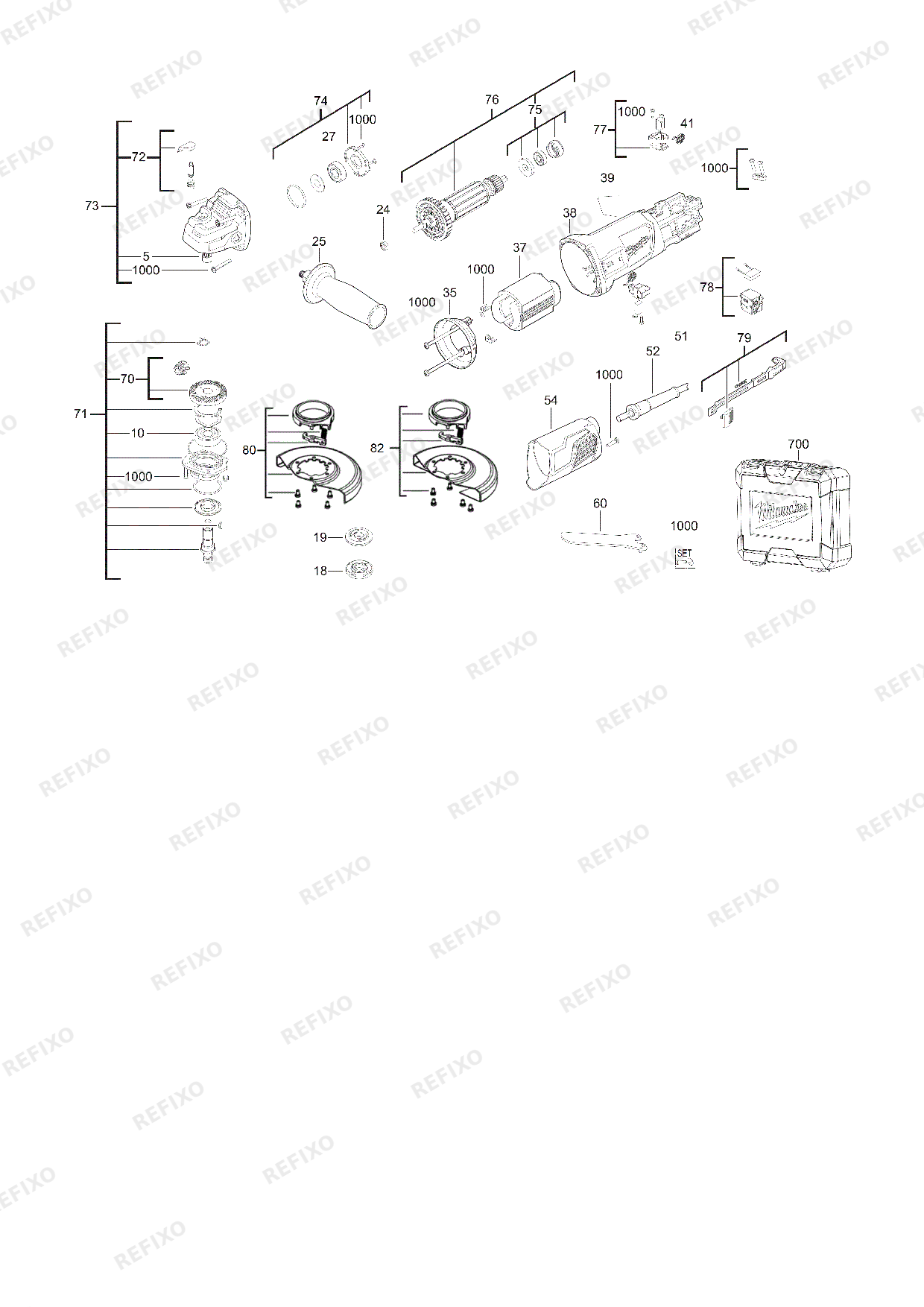 MILWAUKEE AG800 125EK IN2 4933451213 4000452827 — схема запчастей