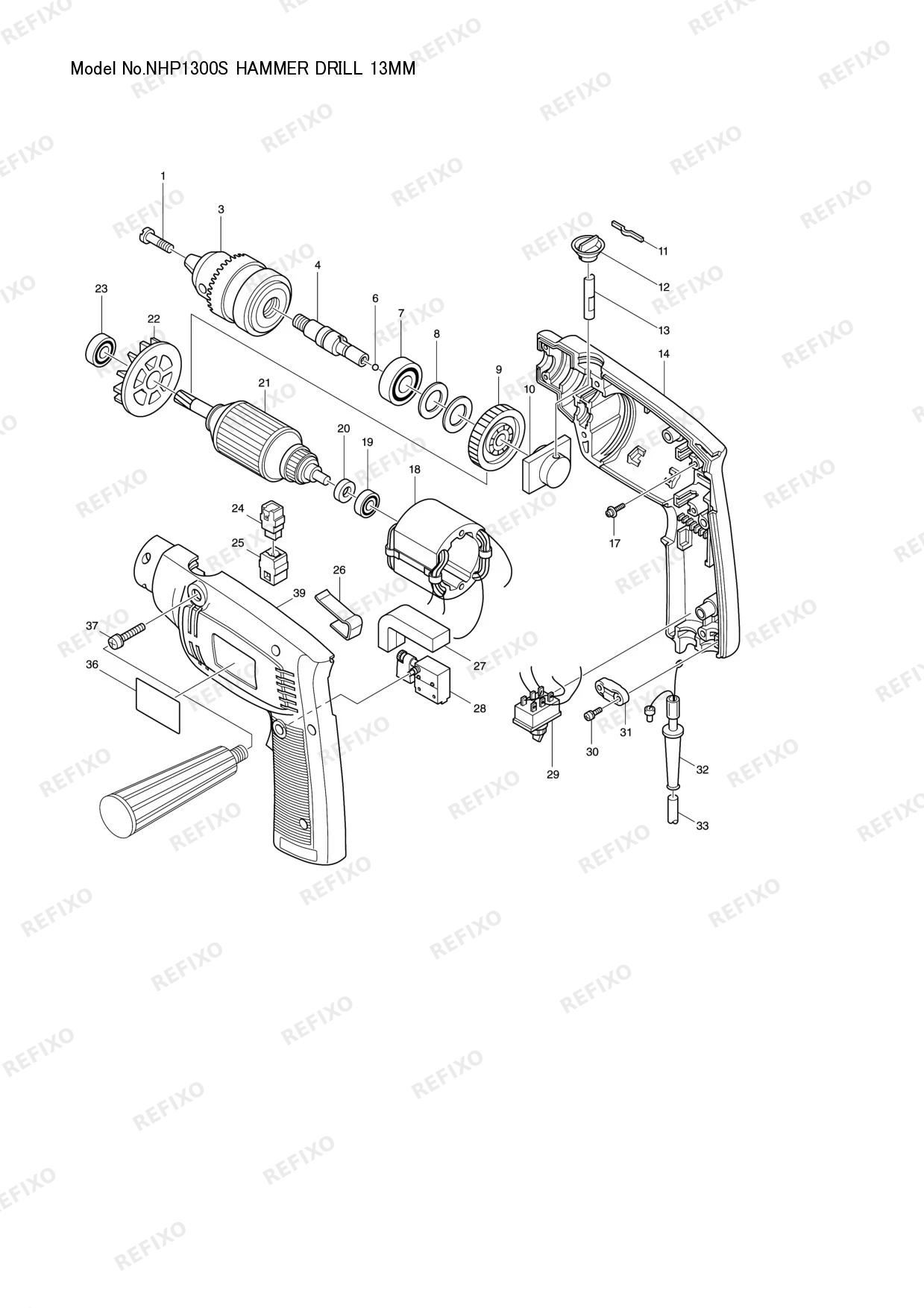 MAKITA NHP1300S — схема запчастей