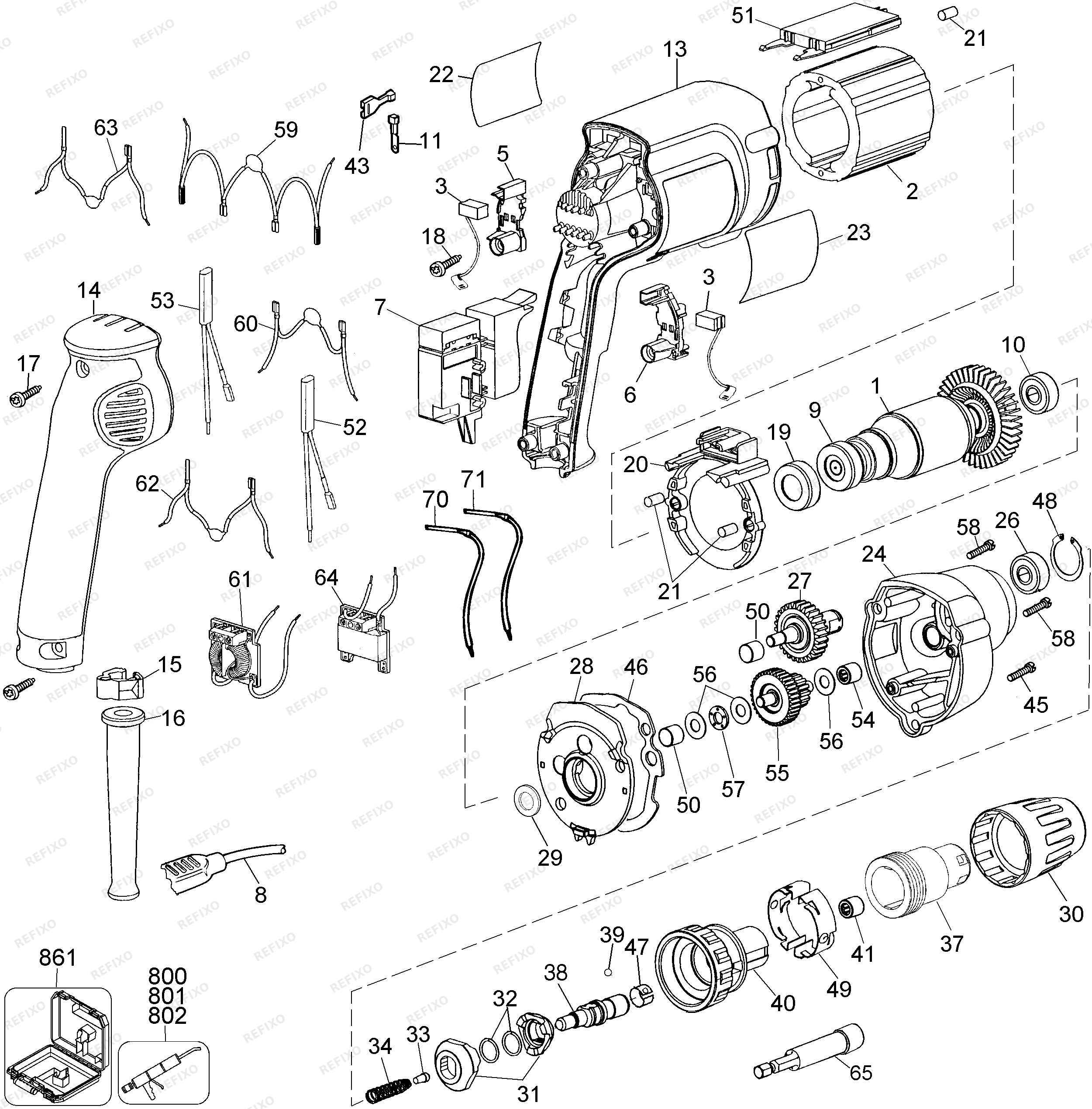 DeWalt ОТВЁРТКА BS20EK — схема запчастей