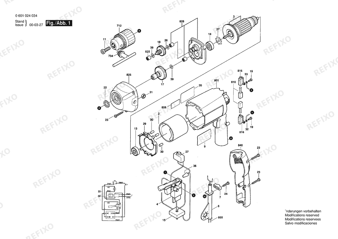 Bosch Дрель 1025 VSR | 120 V | 061 - US (0 601 025 034) — схема запчастей