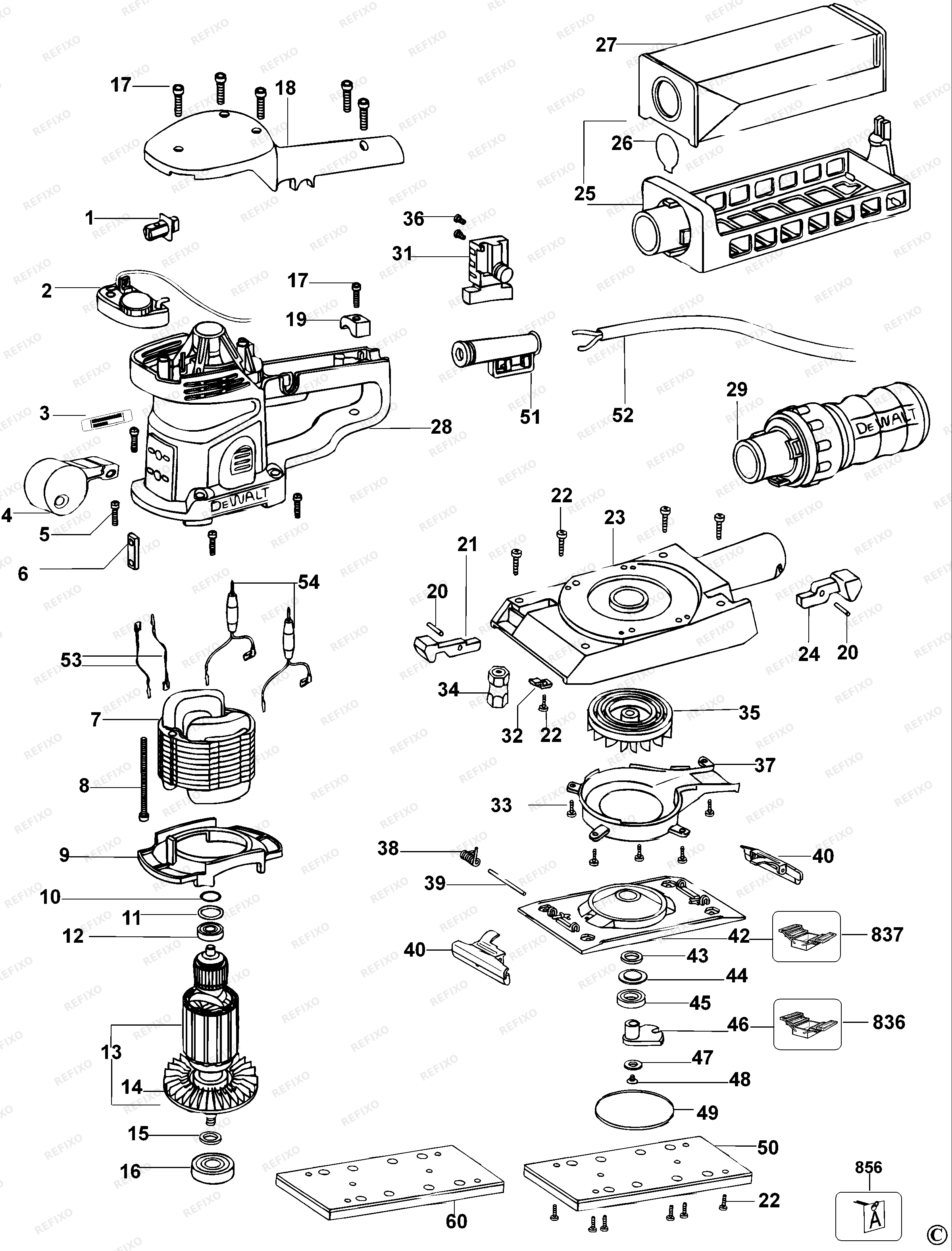 DeWalt ШЛИФОВАЛЬНЫЙ СТАНОК D26422 — схема запчастей