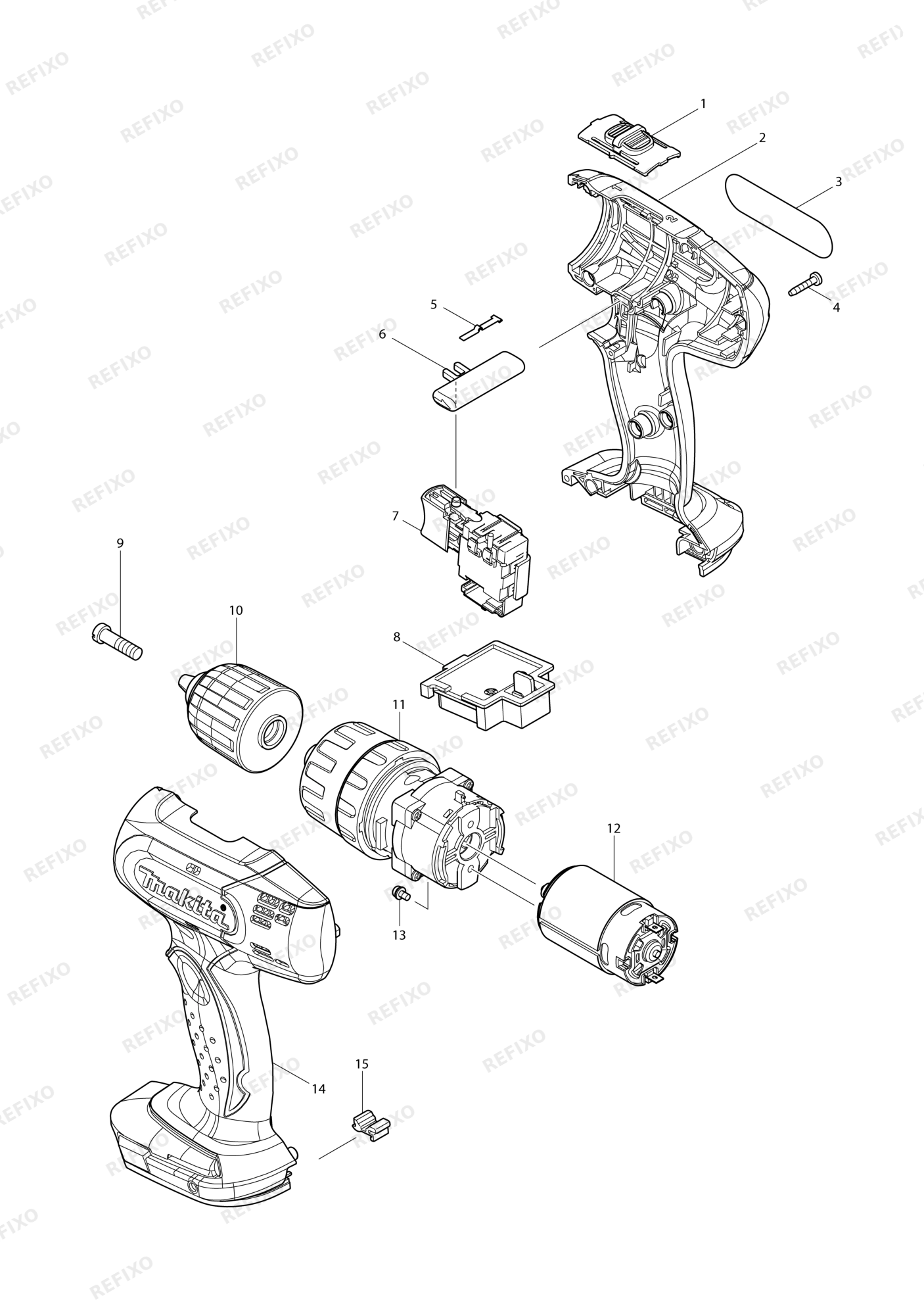 MAKITA DHP343 — схема запчастей