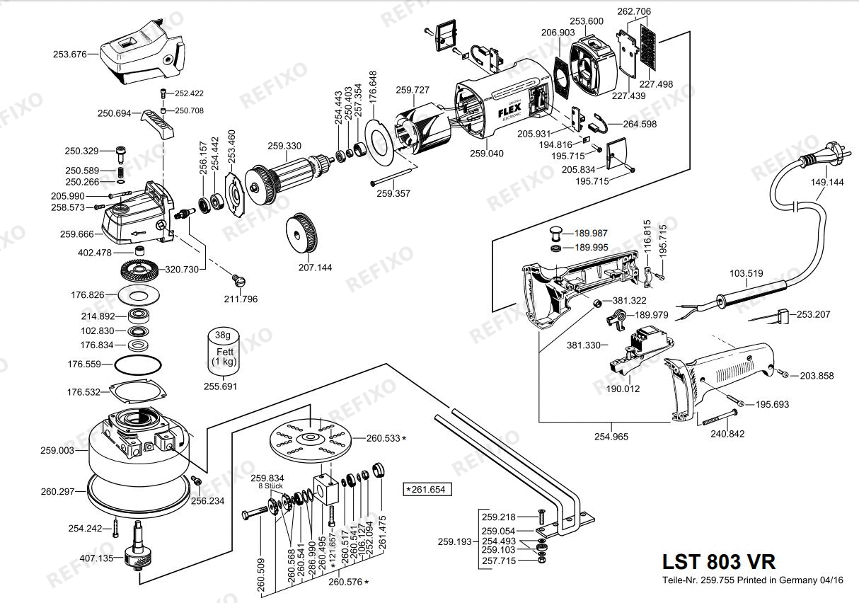 Flex LST 803 VR 230CEE — схема запчастей