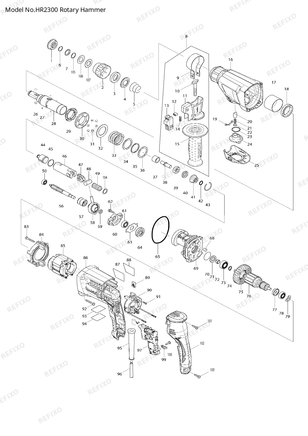 MAKITA HR2300 — схема запчастей
