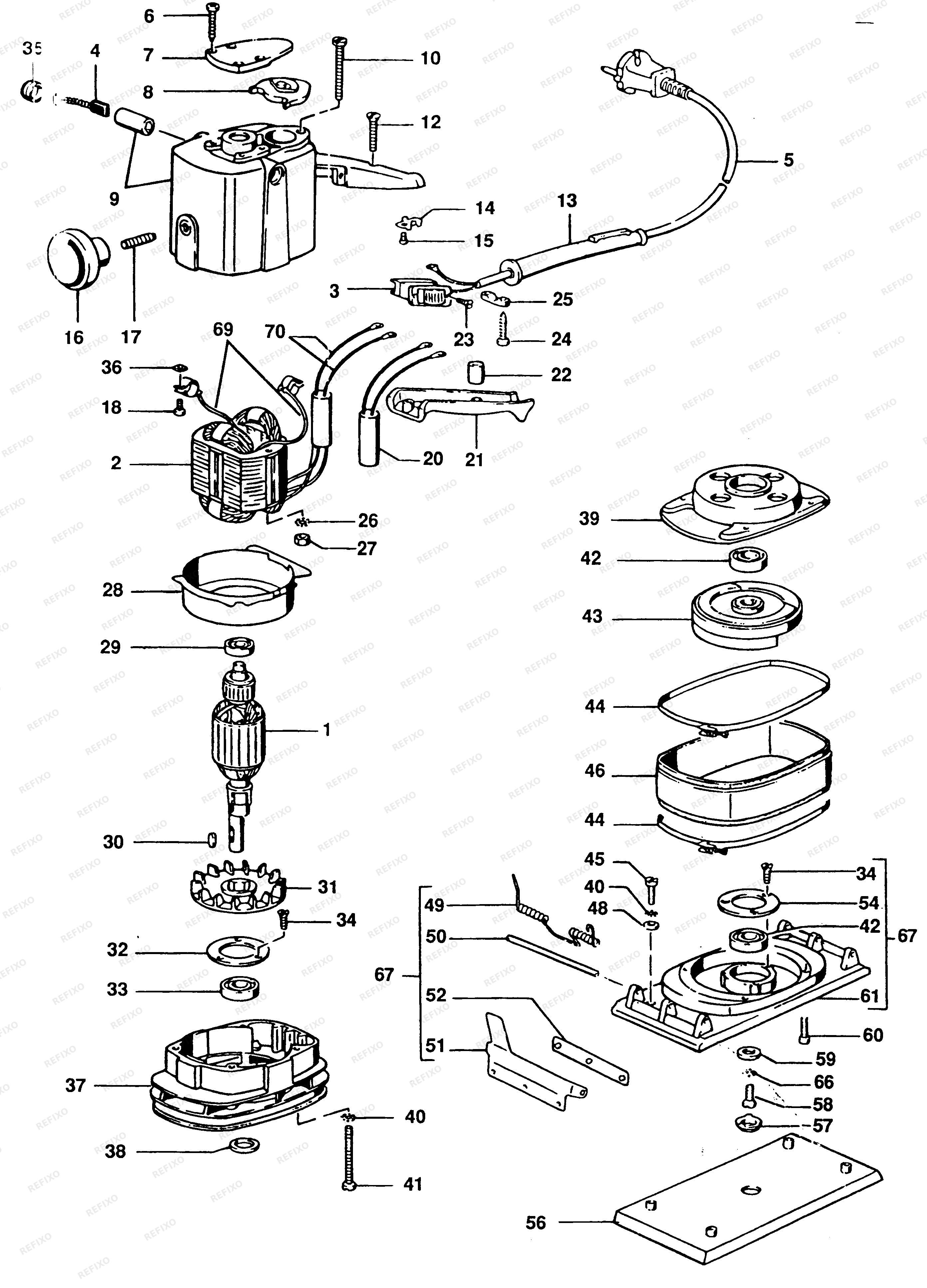 DeWalt РУЧНАЯ ПЛОСКОШЛИФОВАЛЬНАЯ МАШИНА MVS47 — схема запчастей