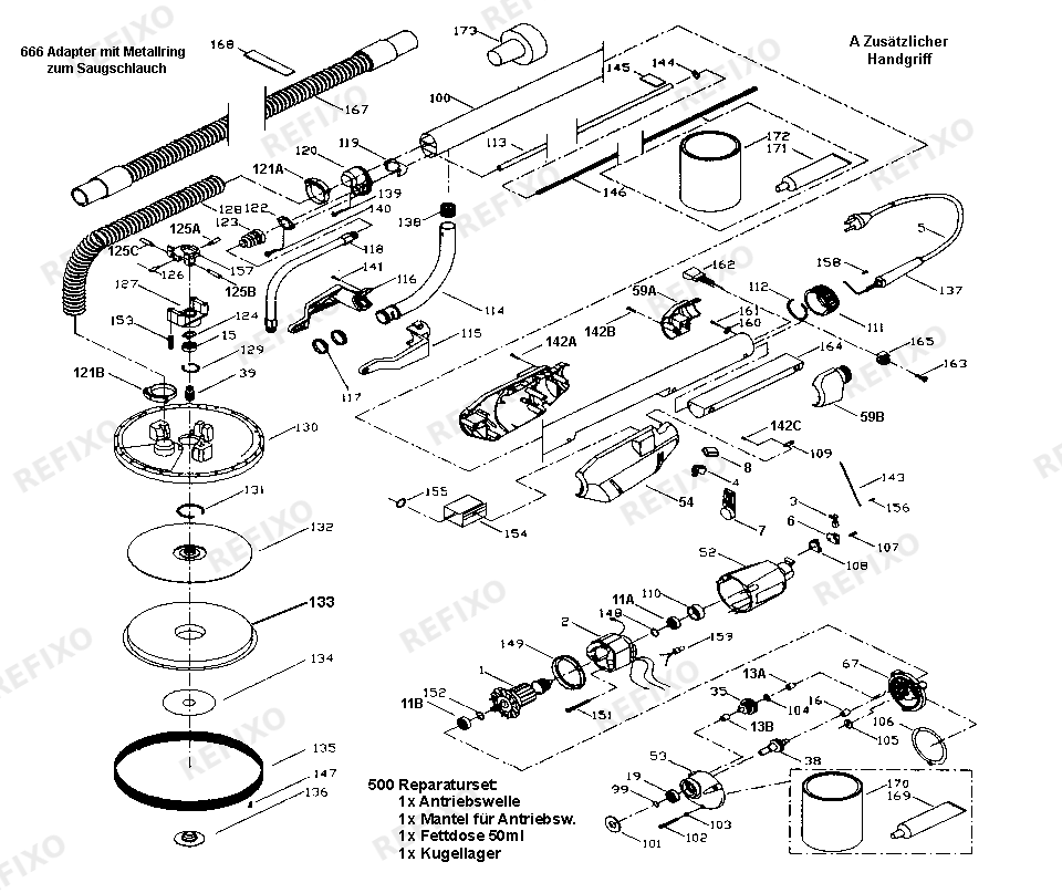 Flex WS 702 VE Giraffen- шлифмашина — схема запчастей