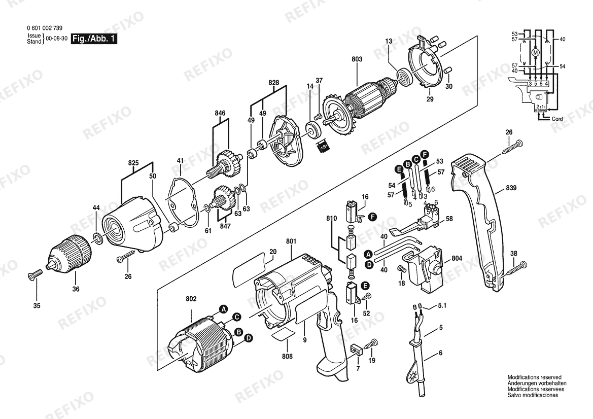 Bosch Дрель 1003 VSR | 120 V | 061 - US (0 601 003 739) — схема запчастей