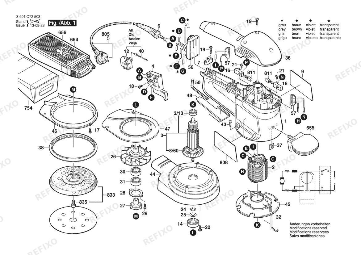 Bosch Эксцентриковая шлифмашина GEX 125 AC bulk | 230 V | 036 - GB (3 601 C72 542) — схема запчастей