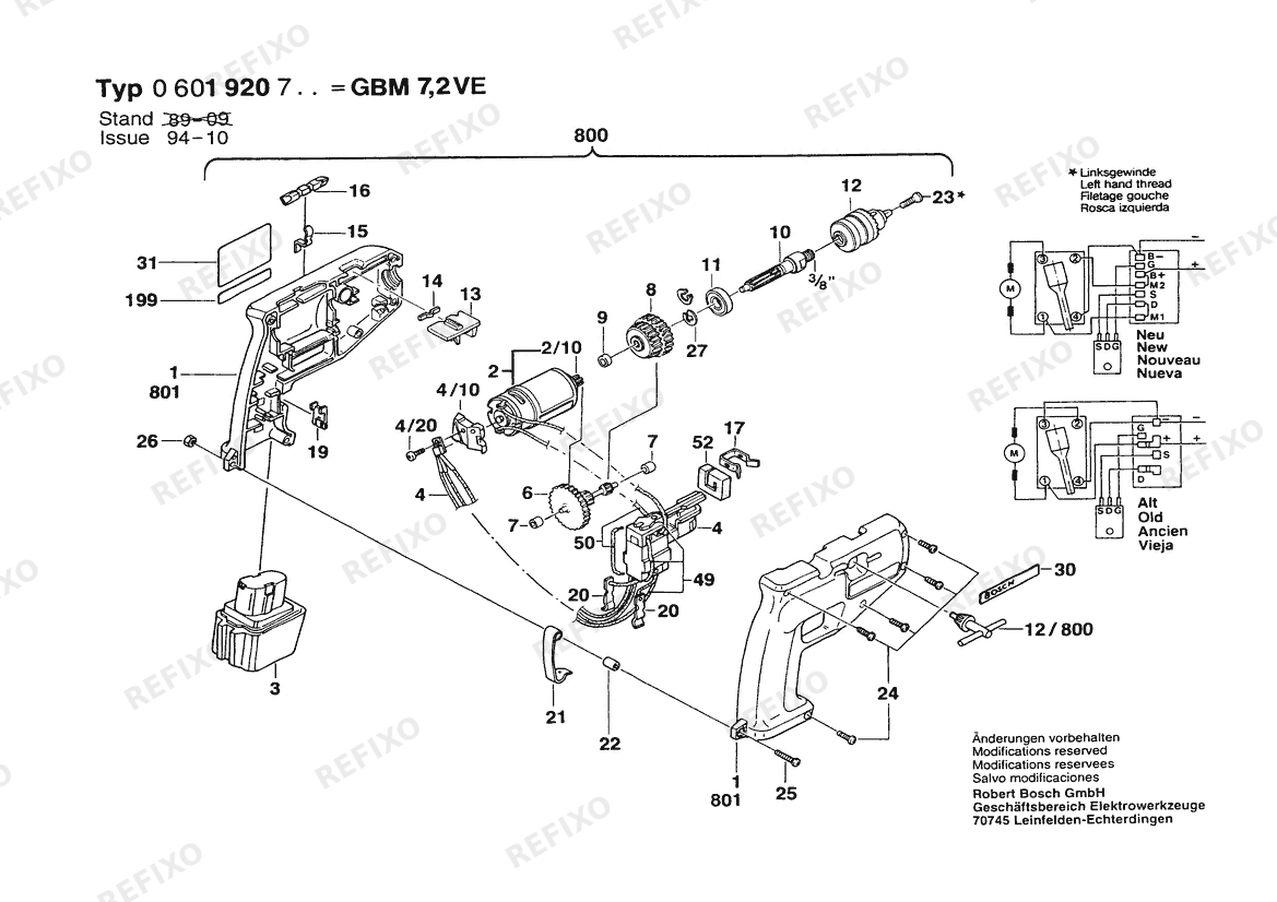 Bosch Аккумуляторный - дрель CORDLESS DRILL | 7.2 V | 027 - AU (0 601 920 737) — схема запчастей