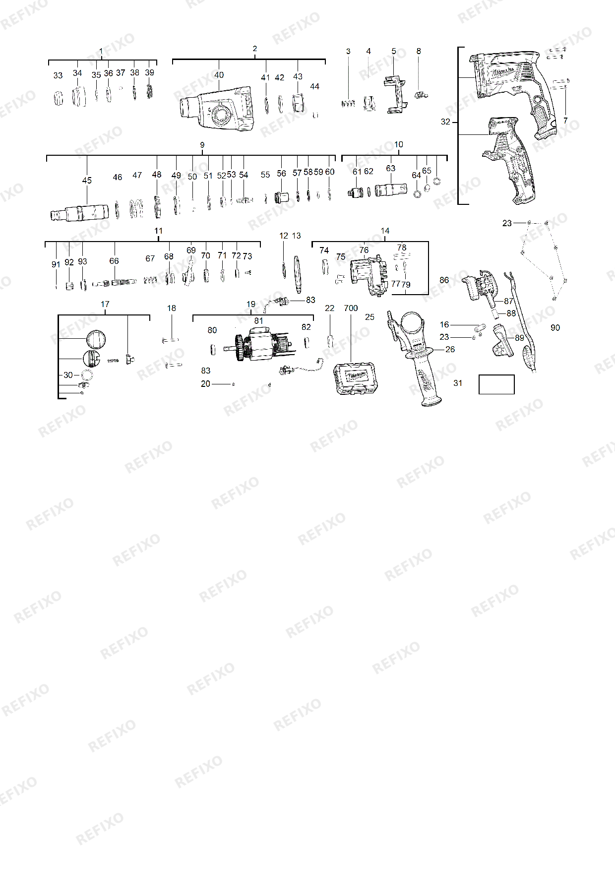 MILWAUKEE PH26T 4933464580 4000469050 — схема запчастей
