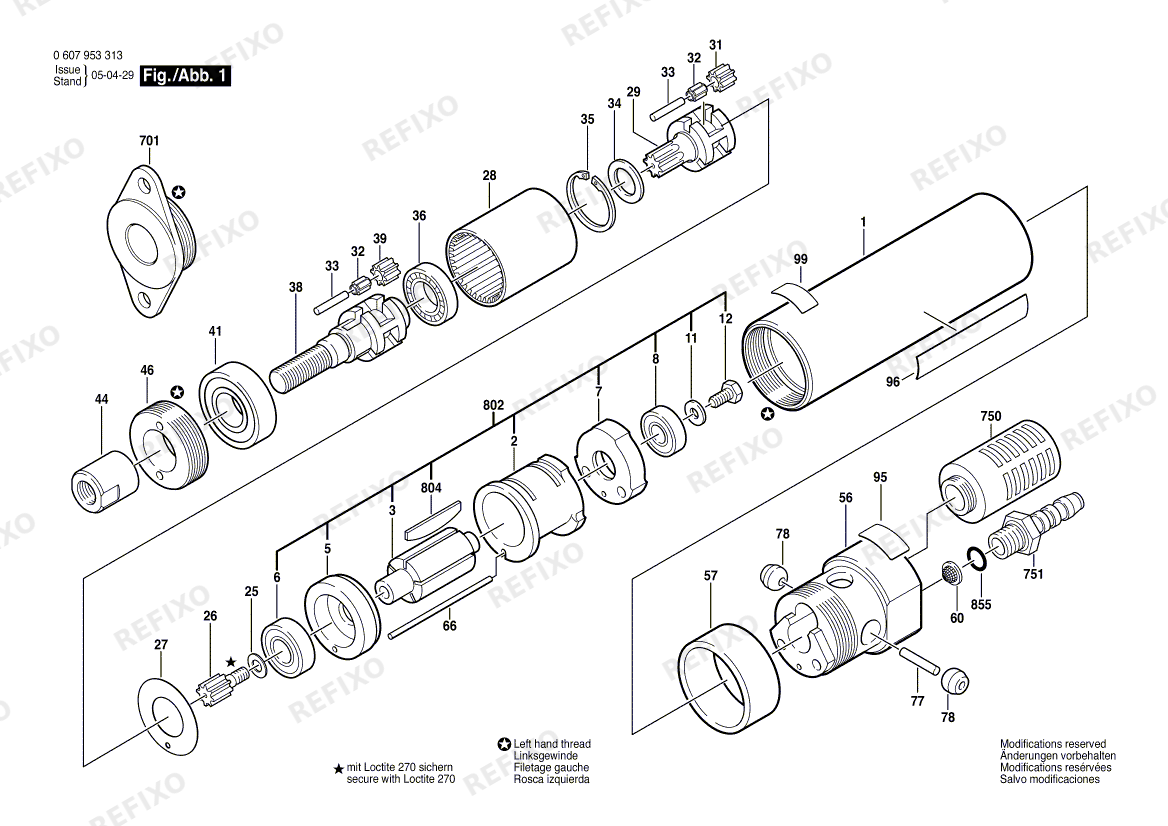 Bosch Einbaumotor 180 WATT-SERIE (0 607 953 313) — схема запчастей