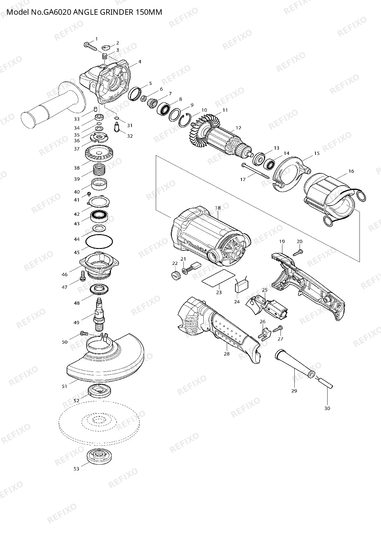 MAKITA GA6020 — схема запчастей