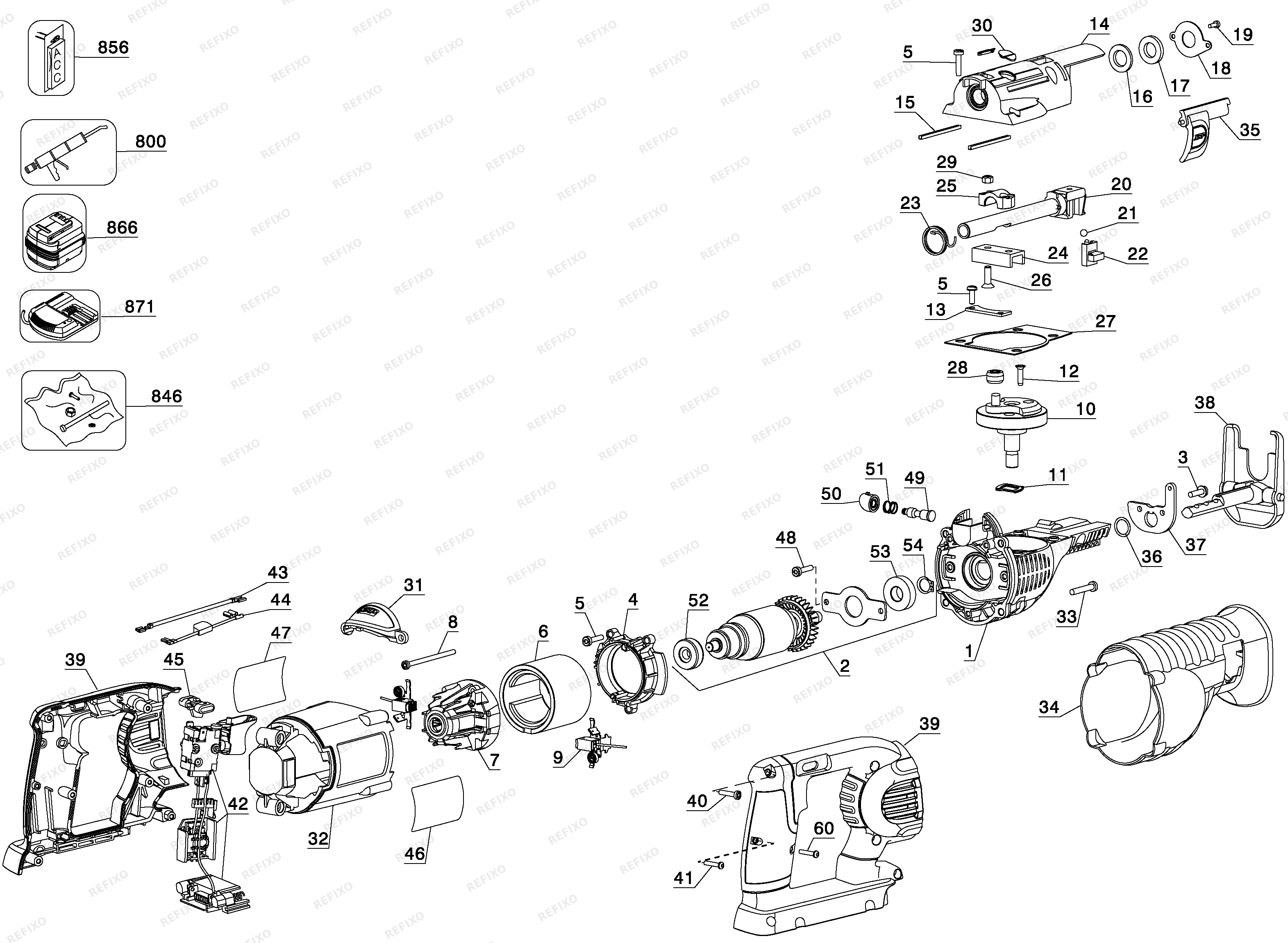 DeWalt 36V Reciprocating Saw DC305KL — схема запчастей