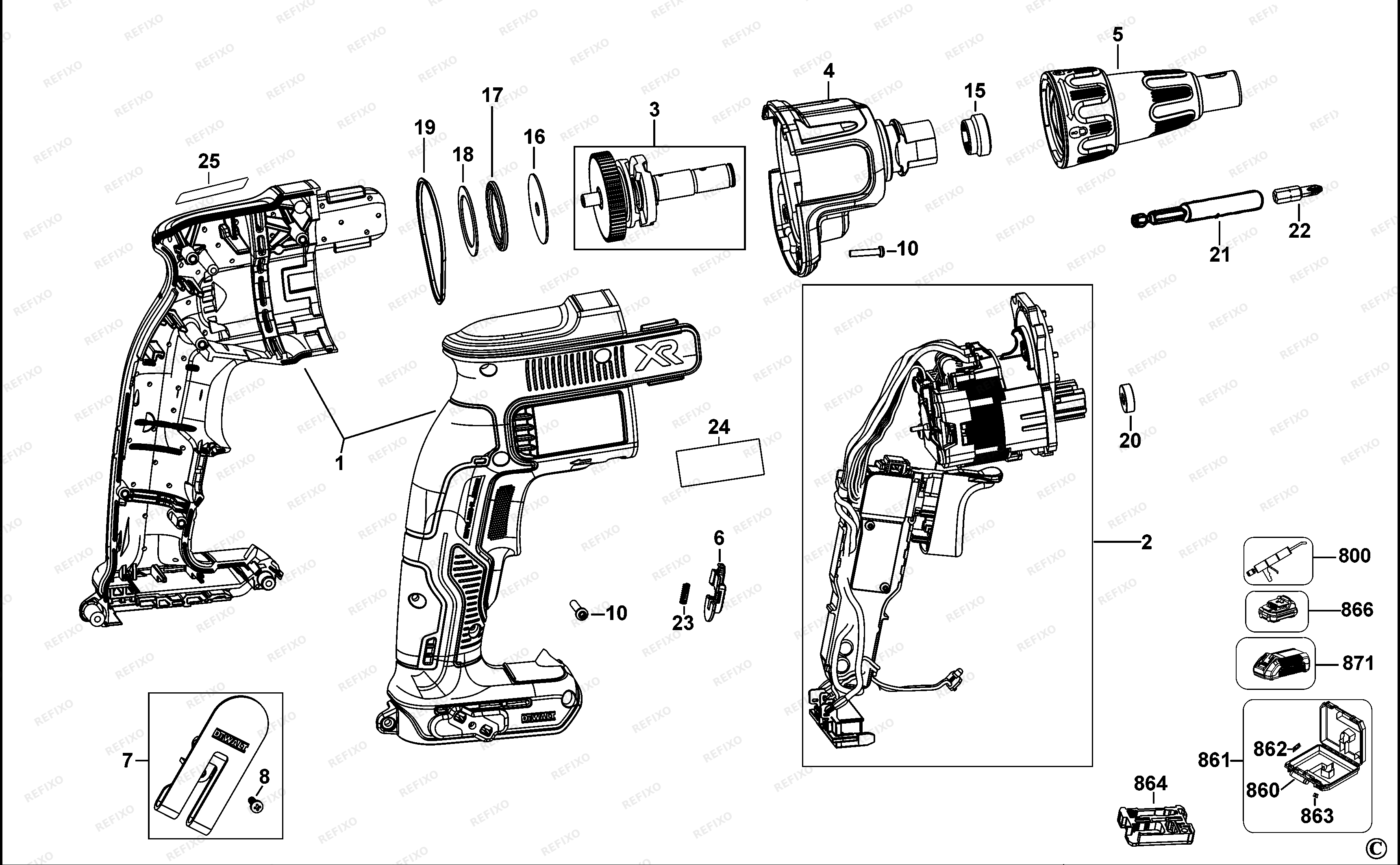 DeWalt АККУМУЛЯТОРНЫЙ ШУРУПОВЁРТ DCF621 — схема запчастей