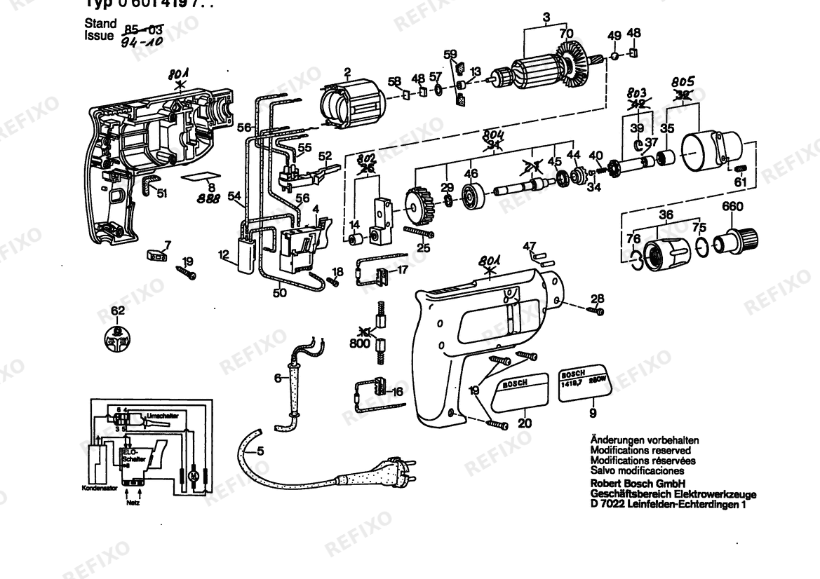Bosch Шуруповёрт GSR 5-11 TE | 240 V | 027 - AU (0 601 419 737) — схема запчастей