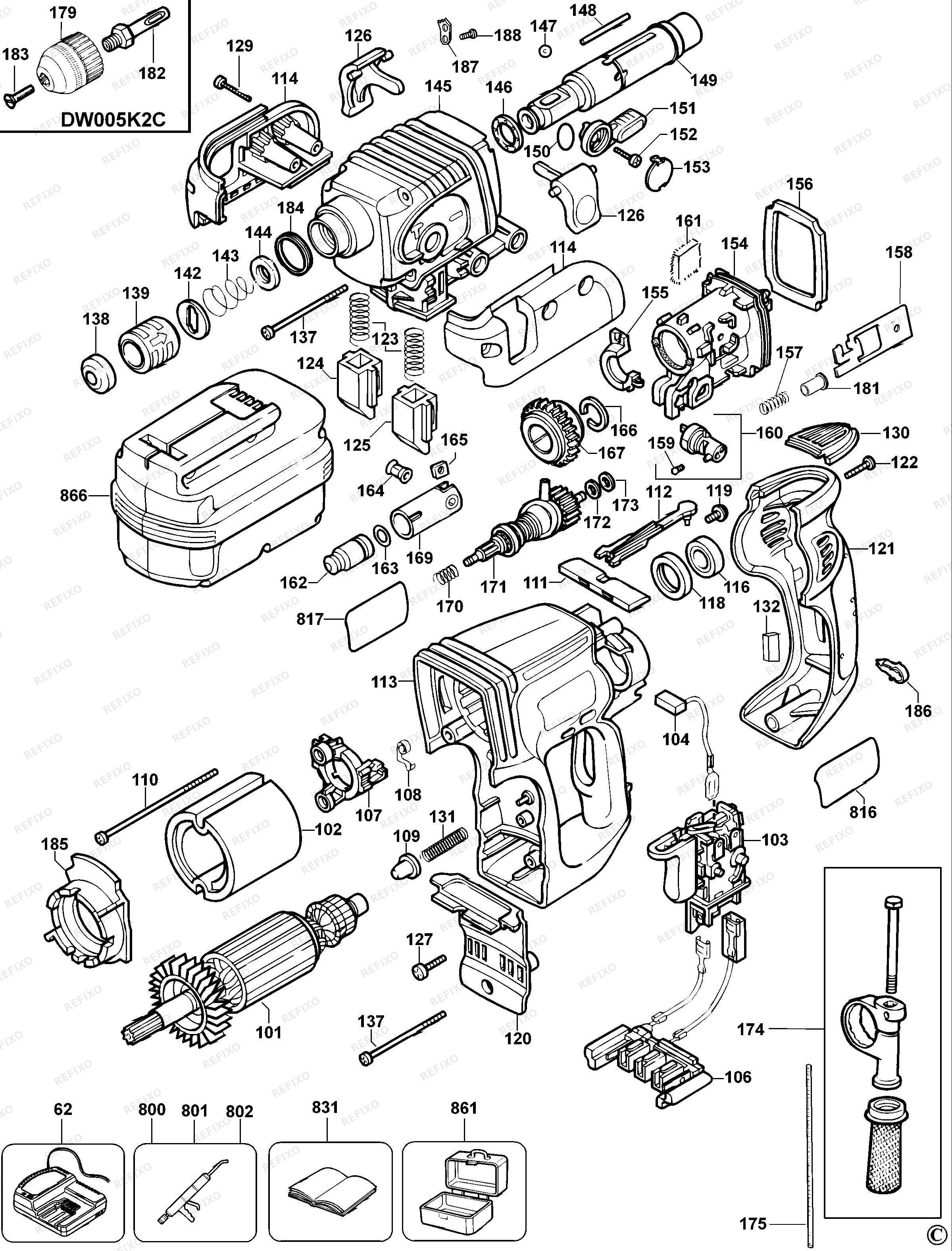 DeWalt КОМБИНИРОВАННЫЙ ПЕРФОРАТОР DW005K — схема запчастей