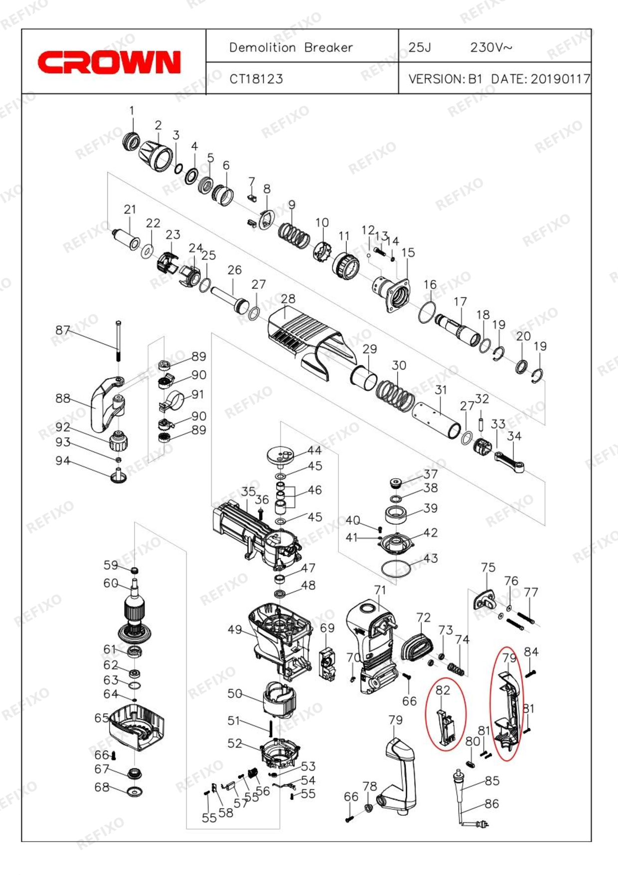 CROWN CT18123V (до с.н.22...) — схема запчастей