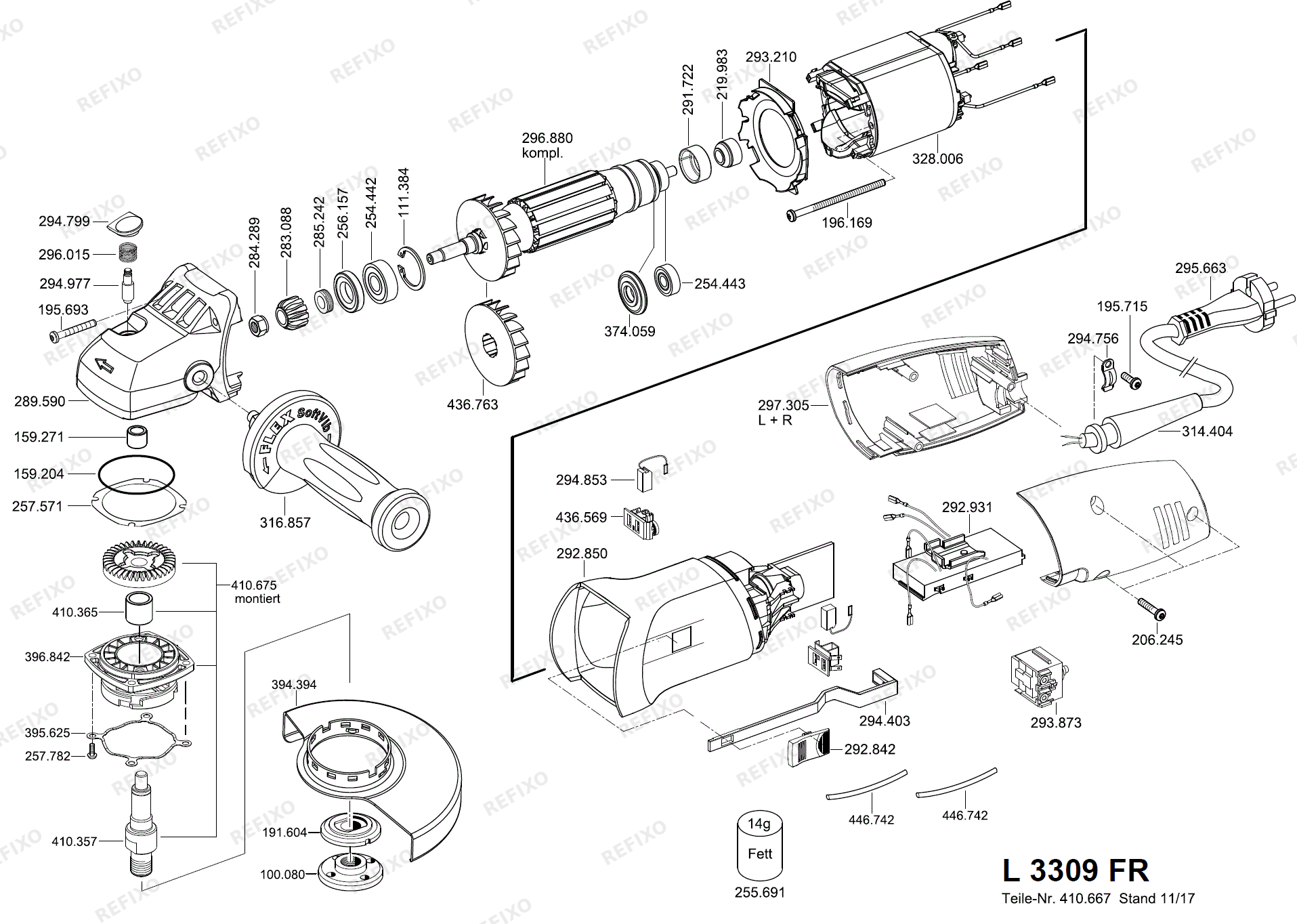 Flex L 3309 FR FRG угловая шлифмашина ab 01.2017 L3309FR — схема запчастей