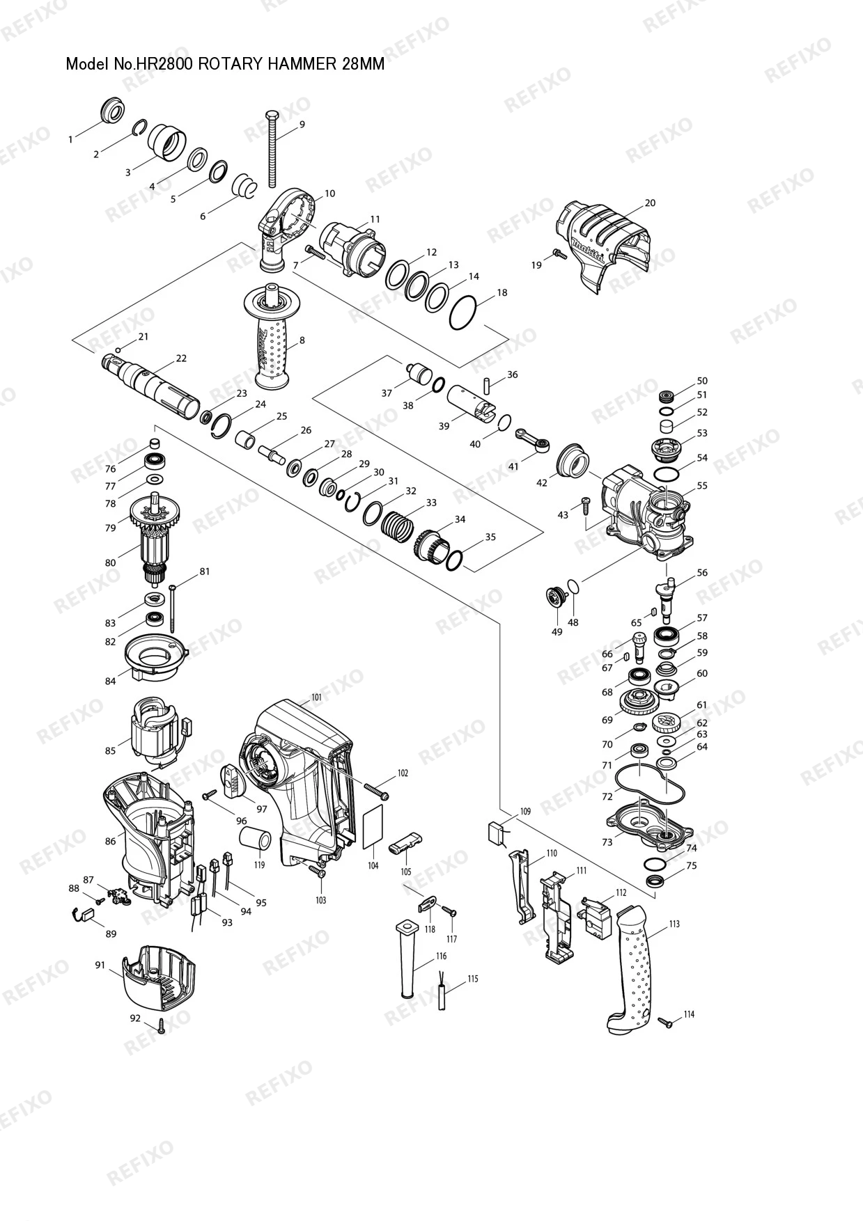 MAKITA HR2800 — схема запчастей