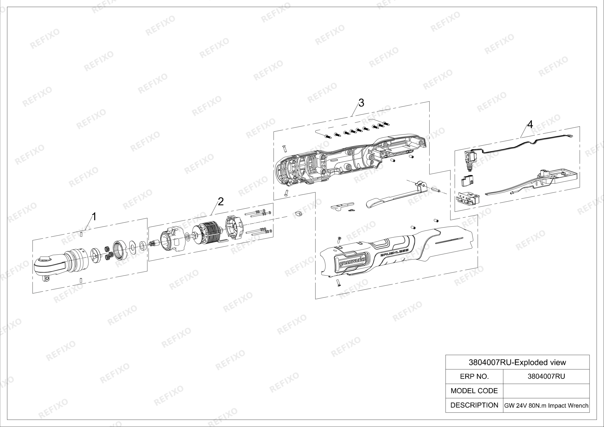Greenworks 3804007RU -Exploded view — схема запчастей