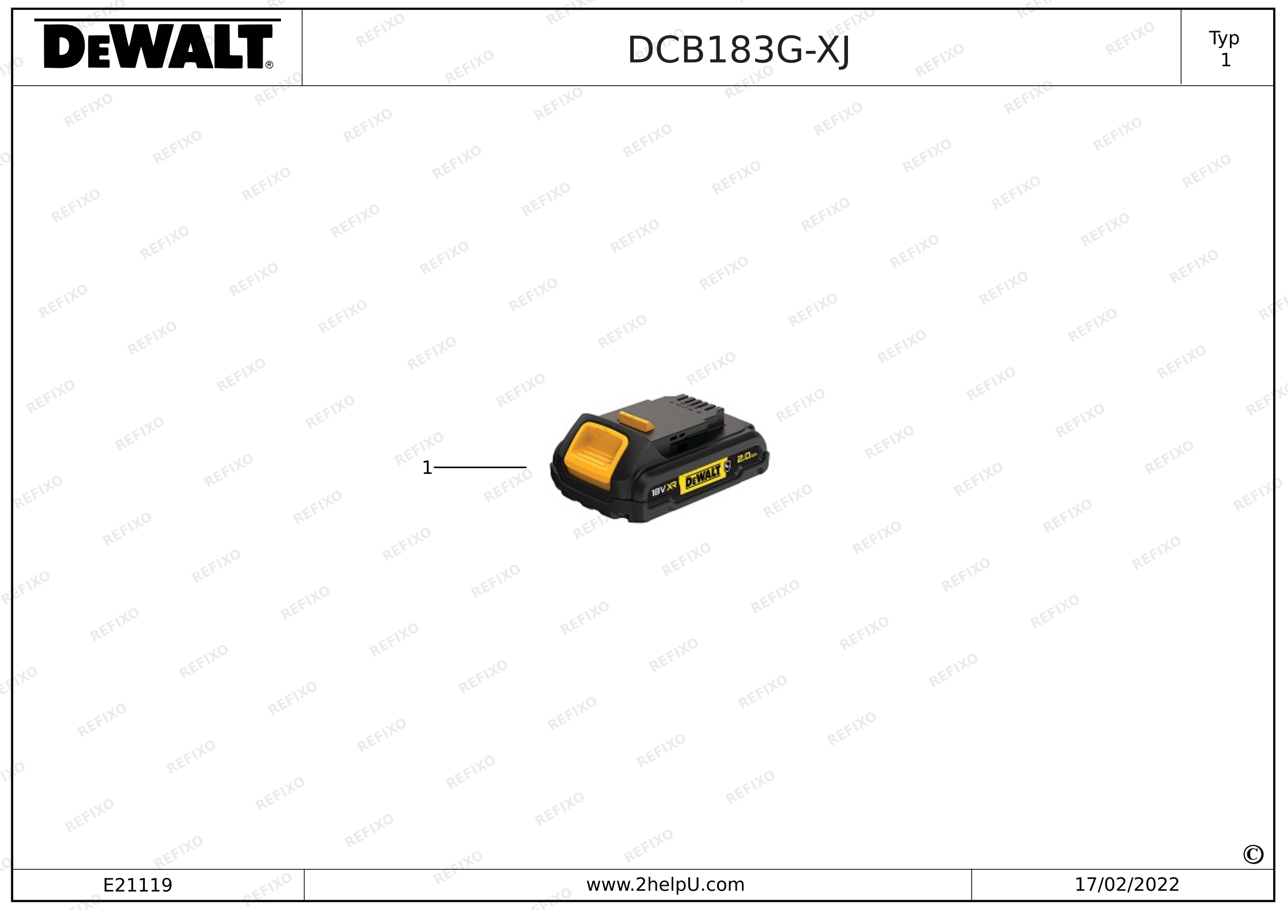 DeWalt АККУМУЛЯТОРНАЯ БАТАРЕЯ DCB183G — схема запчастей