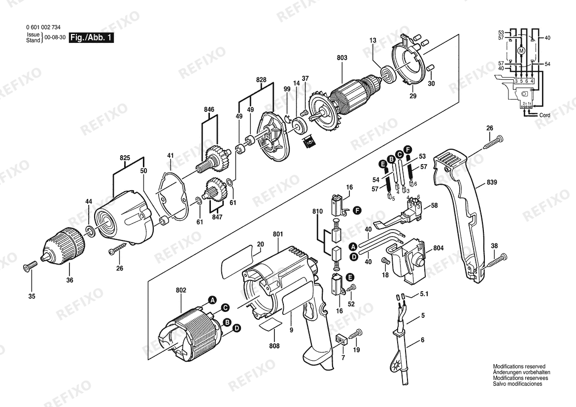 Bosch Дрель 1026 VSR | 120 V | 030 - CA (0 601 026 734) — схема запчастей