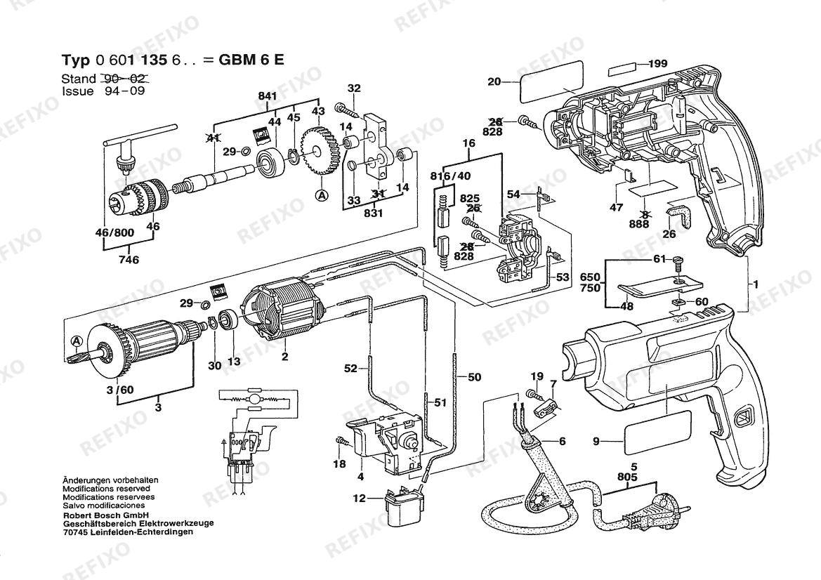 Bosch Дрель GBM 6 E | 240 V | 036 - GB (0 601 135 642) — схема запчастей