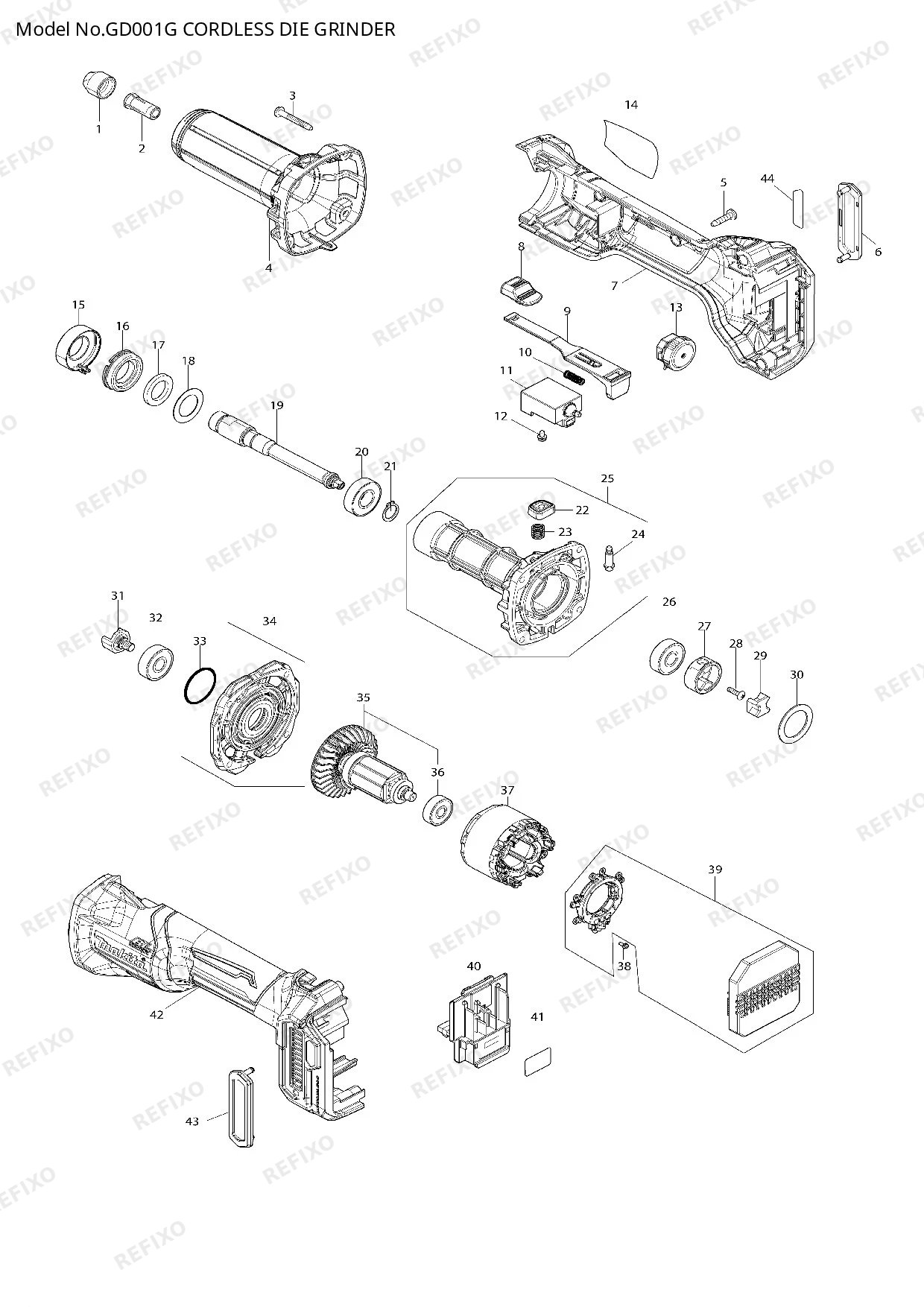 MAKITA GD001G — схема запчастей