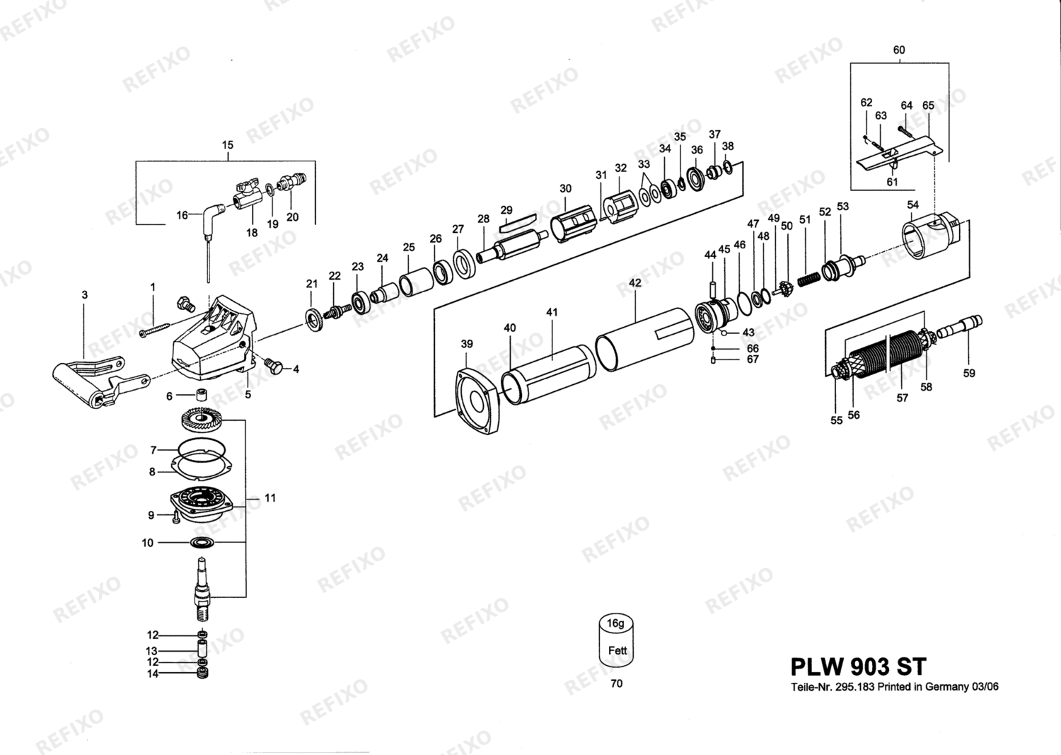 Flex PLW 903 ST - 600 Watt Druckluft-Nass-Steinschleife 331848 — схема запчастей