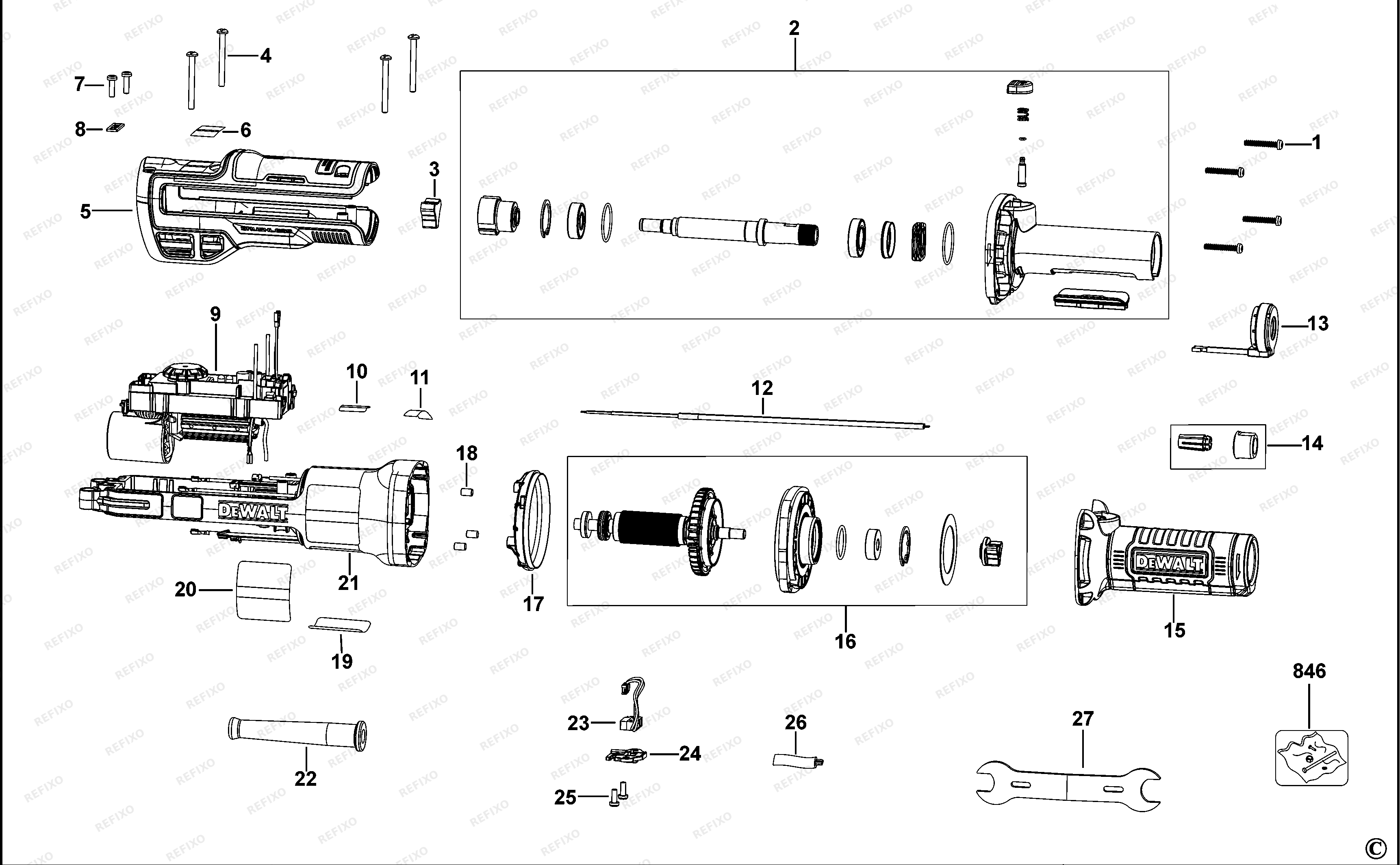 DeWalt ПРЯМОШЛИФОВАЛЬНАЯ МАШИНА DWE4997 — схема запчастей
