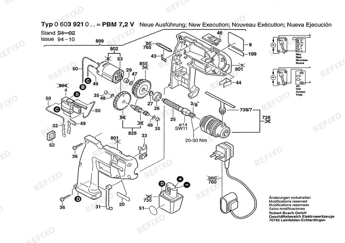 Bosch Аккумуляторный - дрель PBM 7,2 V | 7.2 V | 036 - GB (0 603 921 042) — схема запчастей