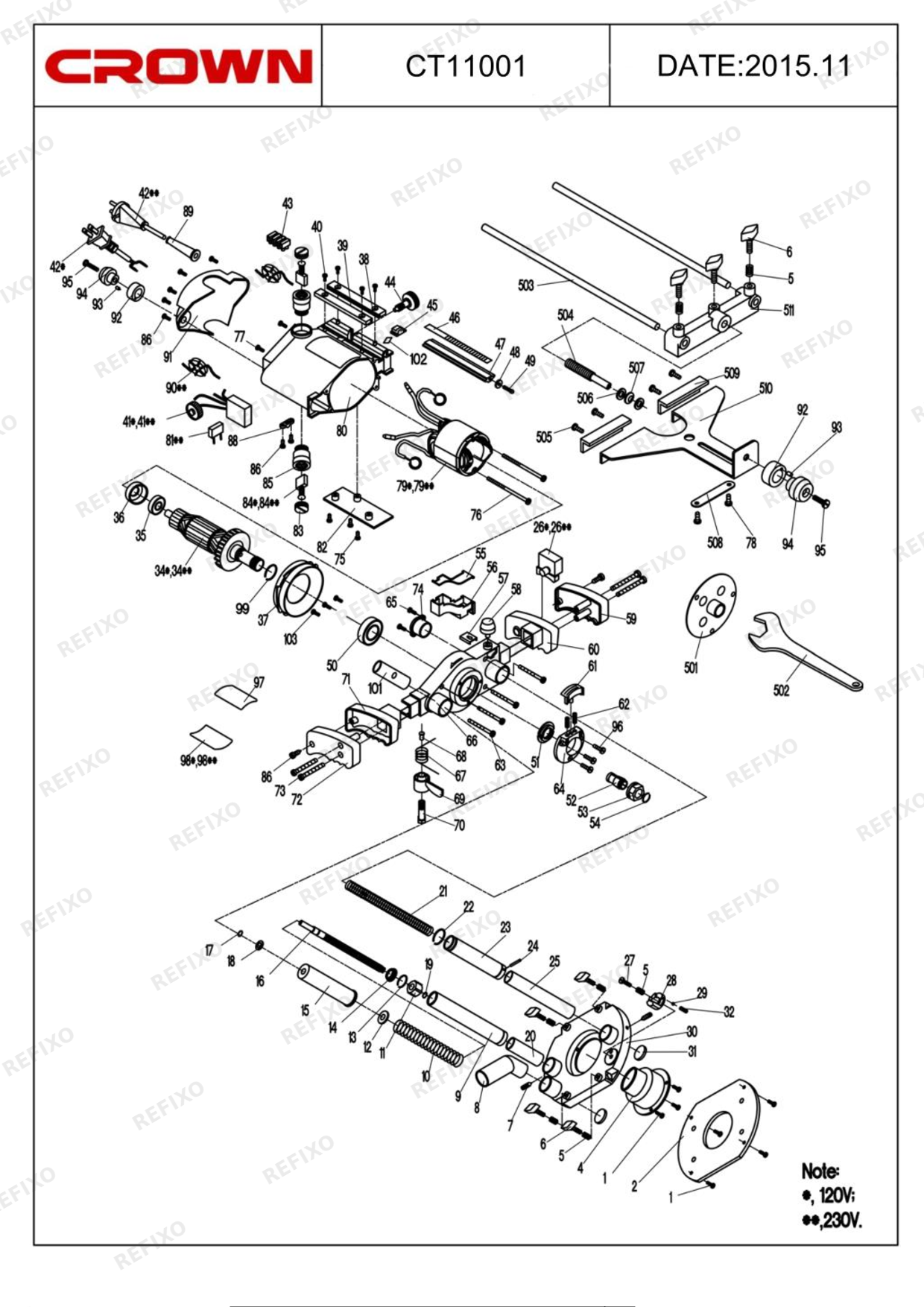 CROWN CT11001 — схема запчастей