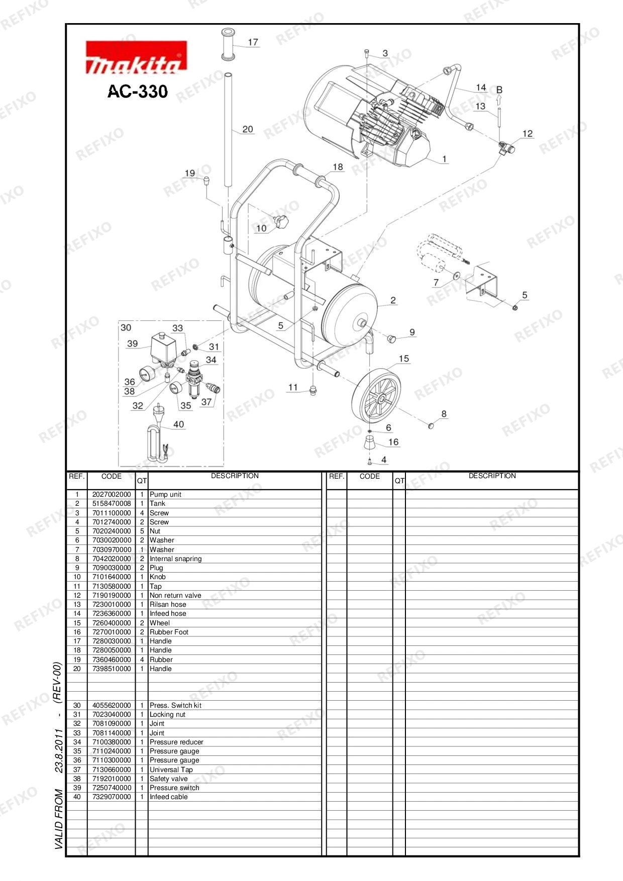 MAKITA AC330 — схема запчастей