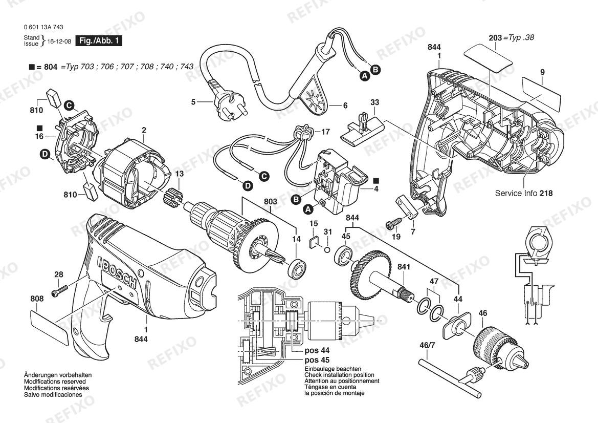 Bosch Дрель GBM 350 RE | 230 V | 009 - CN (0 601 13A 743) — схема запчастей