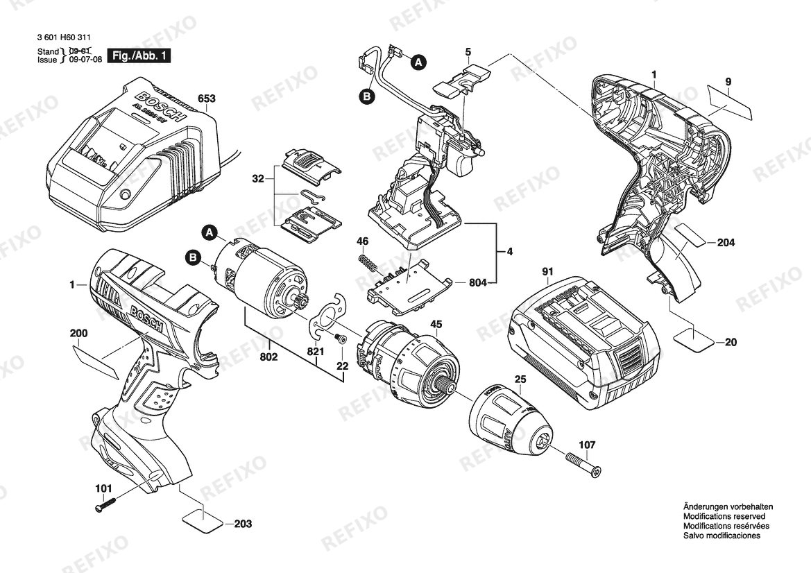 Bosch Аккумуляторный шуруповёрт 36618 | 18 V | 061 - US (0 601 860 311) — схема запчастей