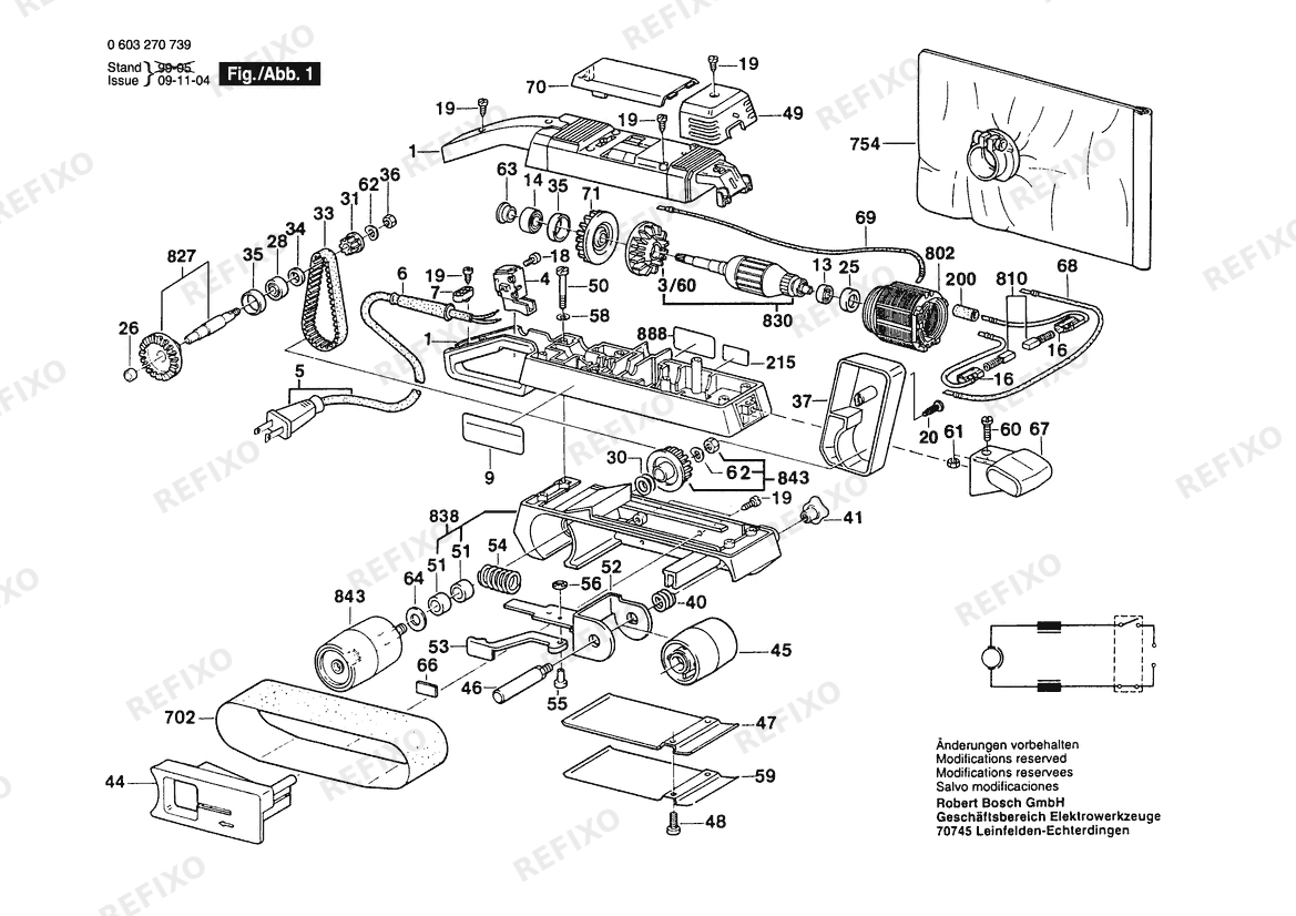 Bosch Ленточная шлифмашина 3270DVS | 115 V | 061 - US (0 603 270 739) — схема запчастей