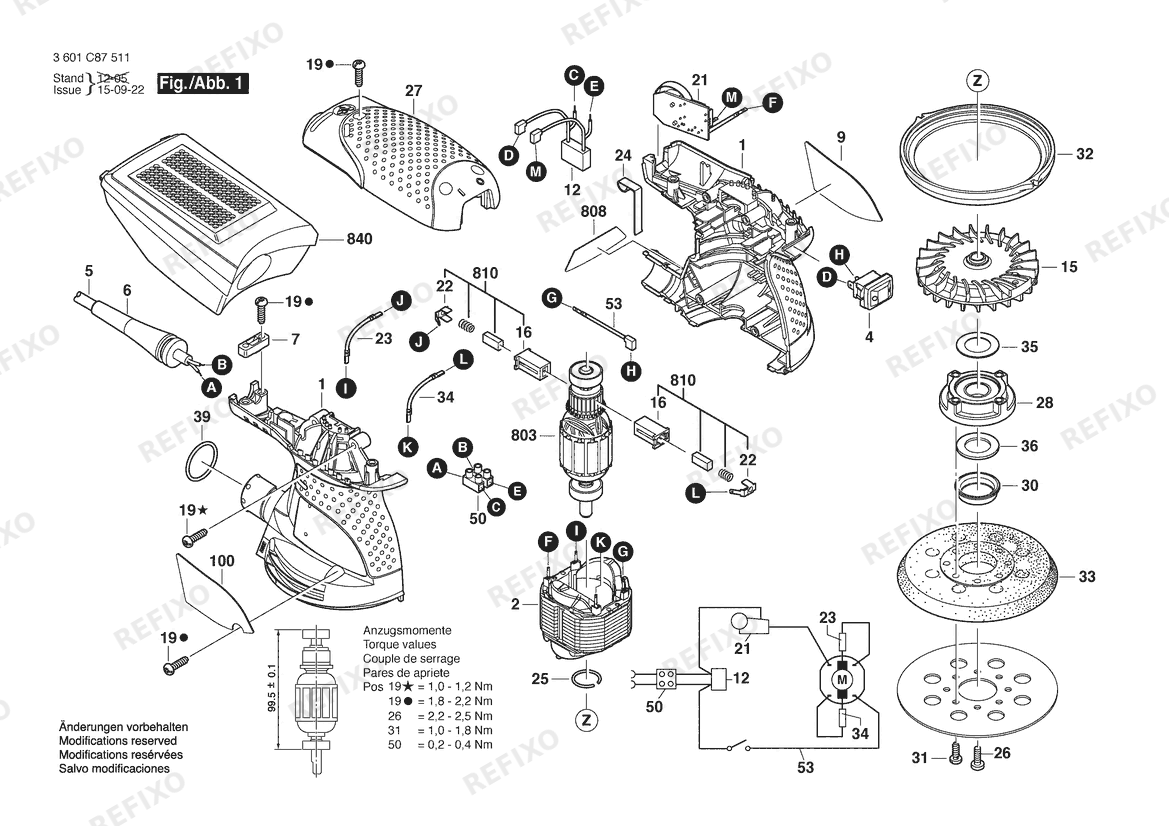 Bosch Эксцентриковая шлифмашина ROS20VS | 120 V | 061 - US (3 601 C87 511) — схема запчастей