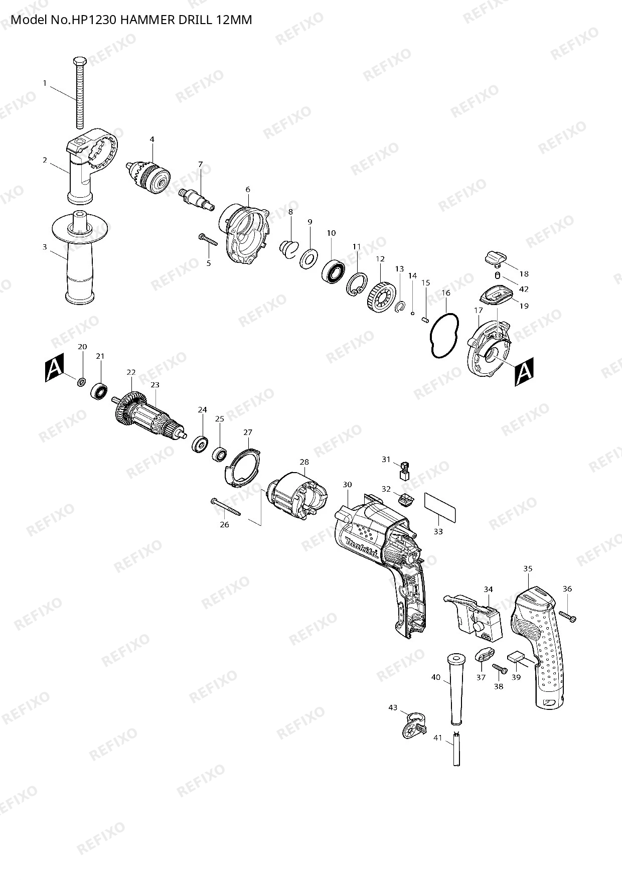 MAKITA HP1230 — схема запчастей
