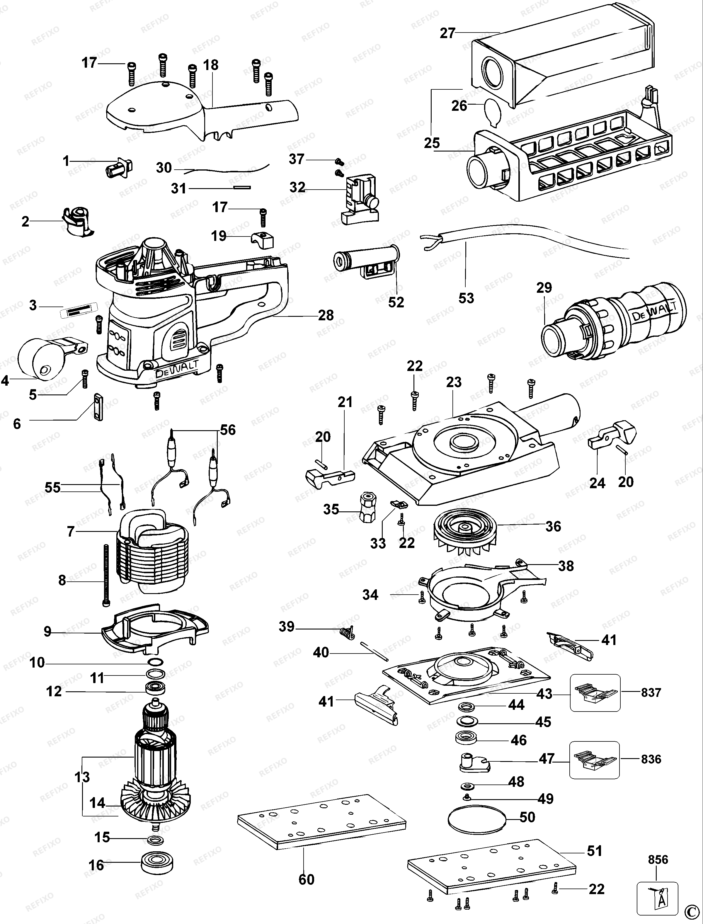DeWalt ШЛИФОВАЛЬНЫЙ СТАНОК D26423 — схема запчастей