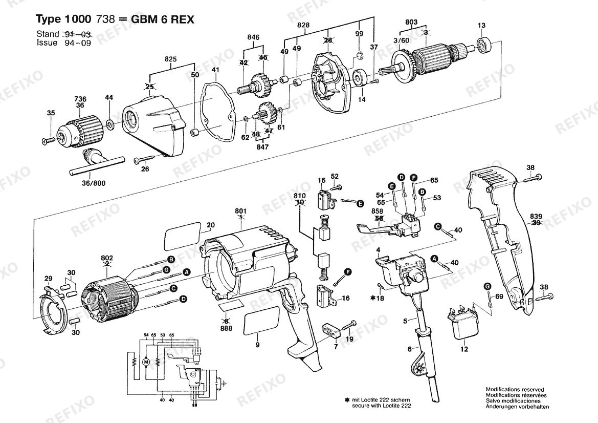 Bosch Дрель DRILL | 100 V | 006 - JP (0 601 000 738) — схема запчастей