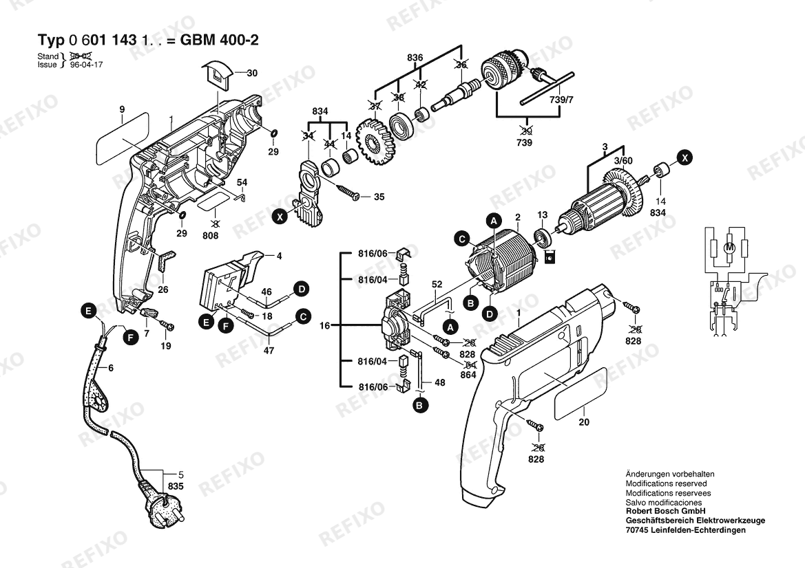 Bosch Дрель GBM 400-2 | 220 V | 009 - CN (0 601 143 143) — схема запчастей