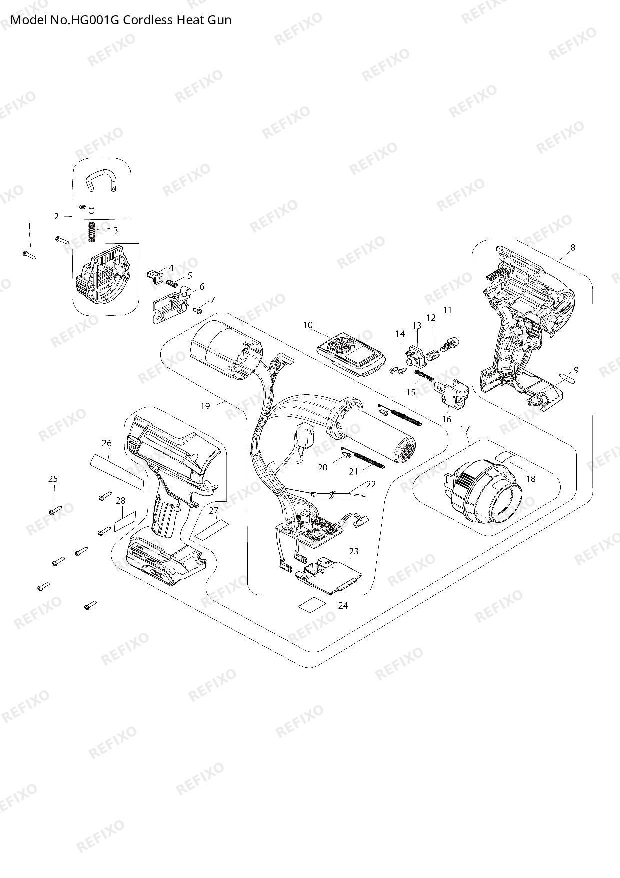 MAKITA HG001G — схема запчастей