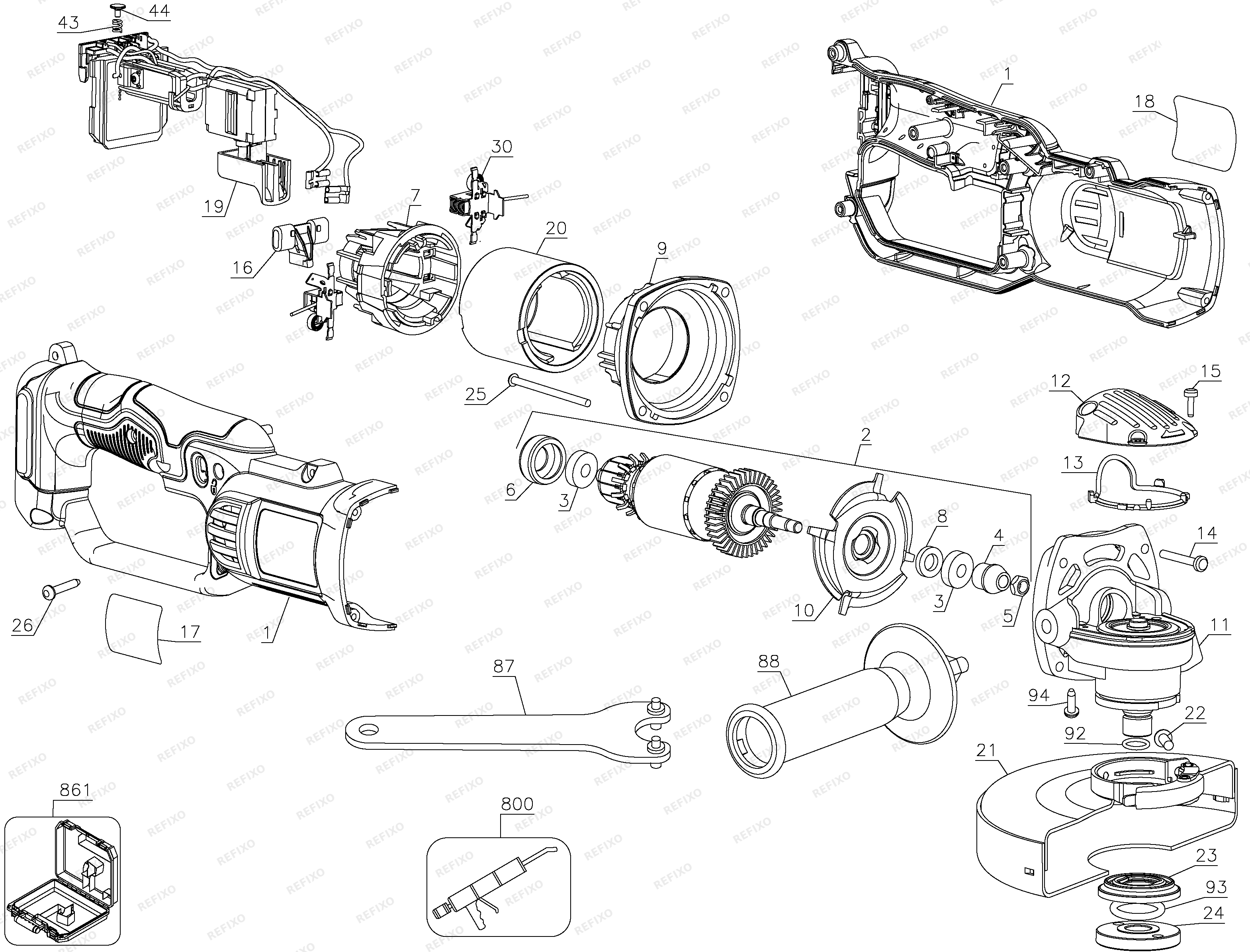 DeWalt 18V GRINDER BARE WITH KIT DCG412KN — схема запчастей