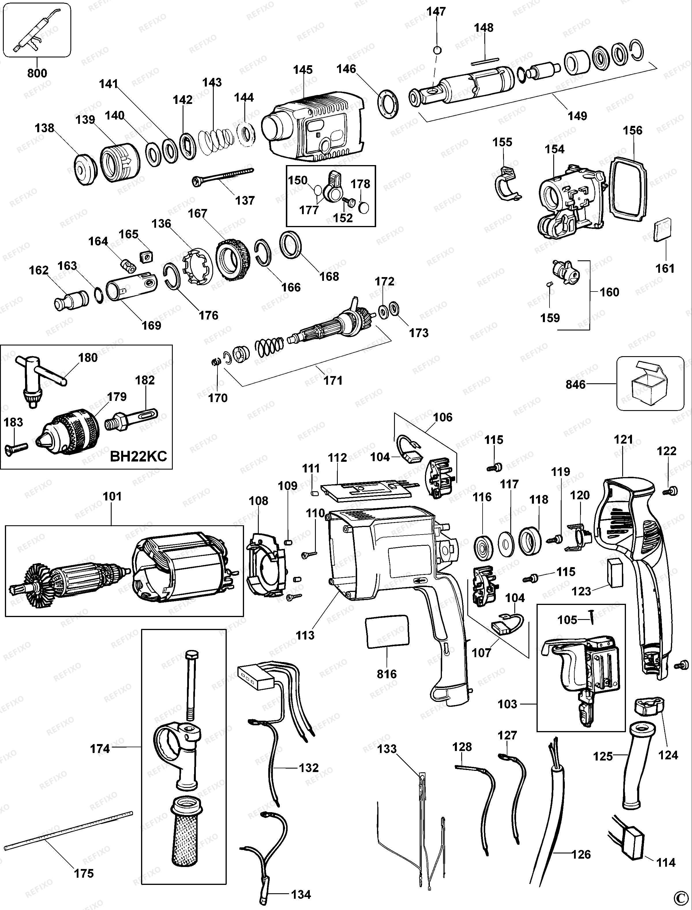 DeWalt КОМБИНИРОВАННЫЙ ПЕРФОРАТОР BH22 — схема запчастей