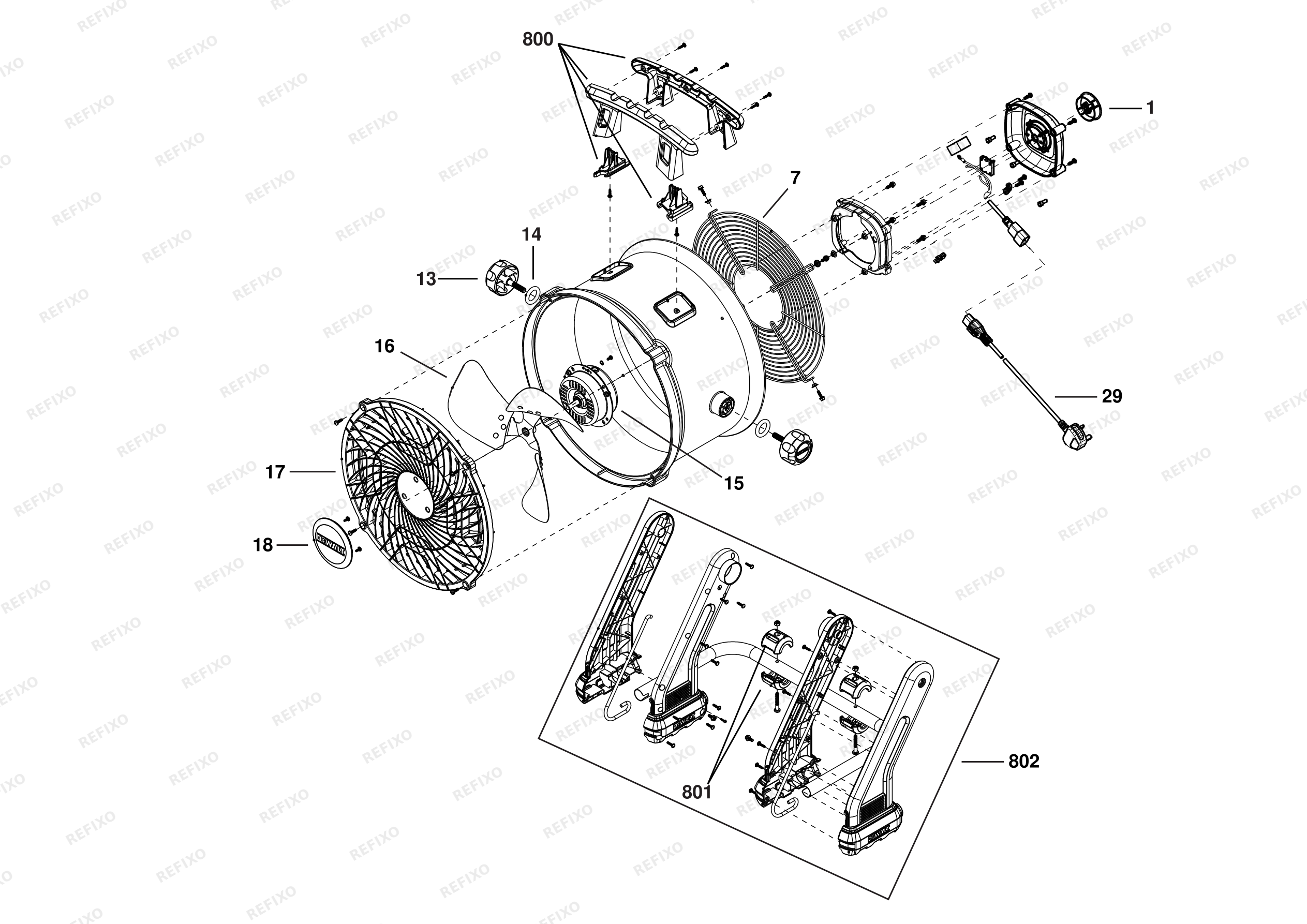 DeWalt КОРОБКА ВЕНТИЛЯТОРА DXF1645 — схема запчастей
