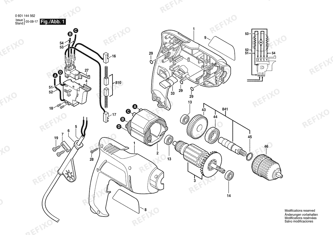 Bosch Дрель GBM 450 RE | 120 V | 061 - US (0 601 144 562) — схема запчастей