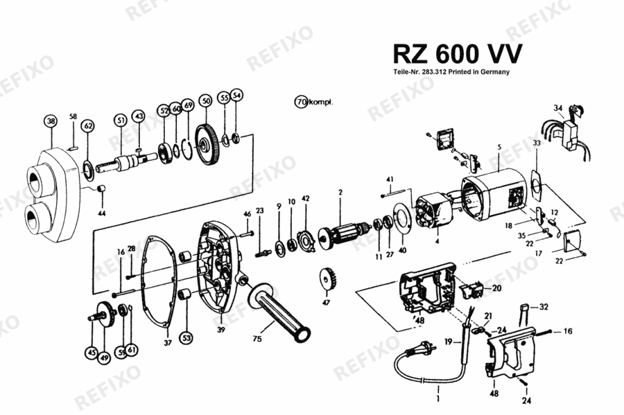 Flex RZ 600 VV 230CEE 282413 — схема запчастей
