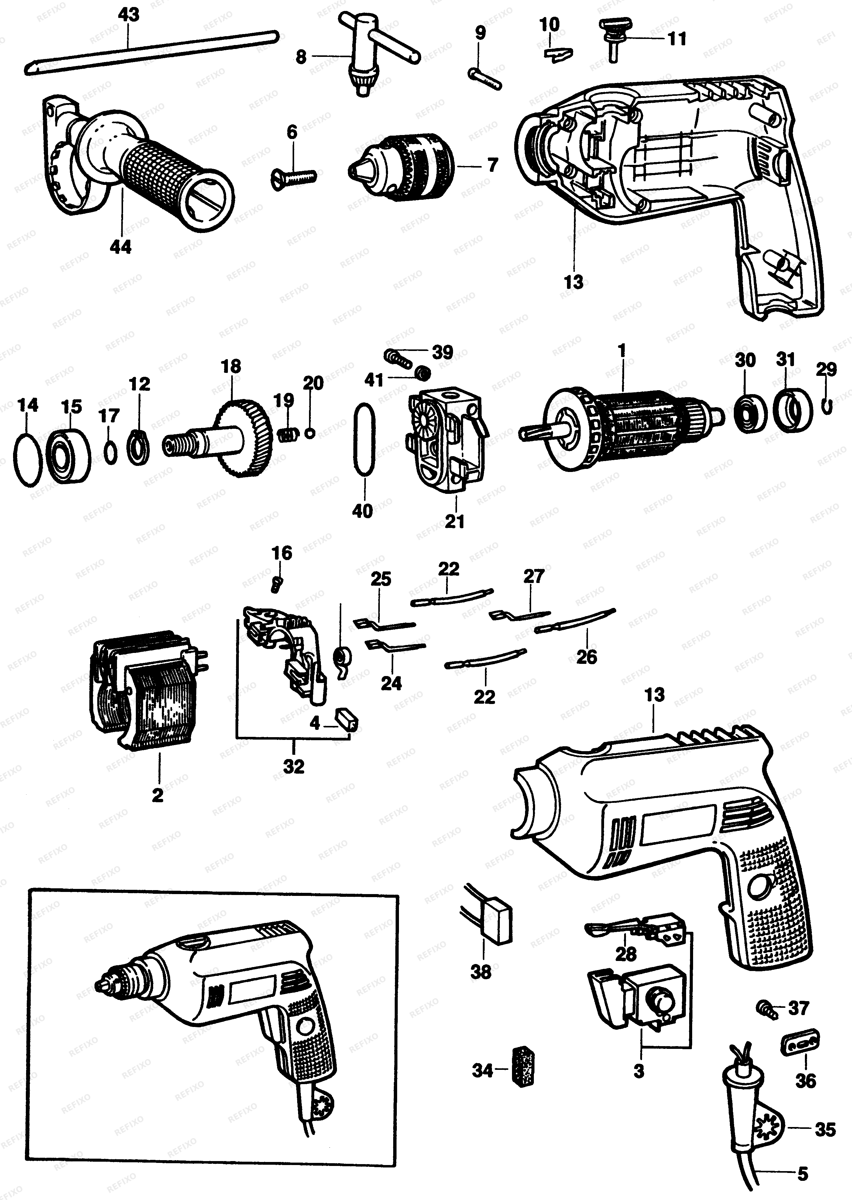 Black&Decker УДАРНАЯ ДРЕЛЬ 127194 — схема запчастей