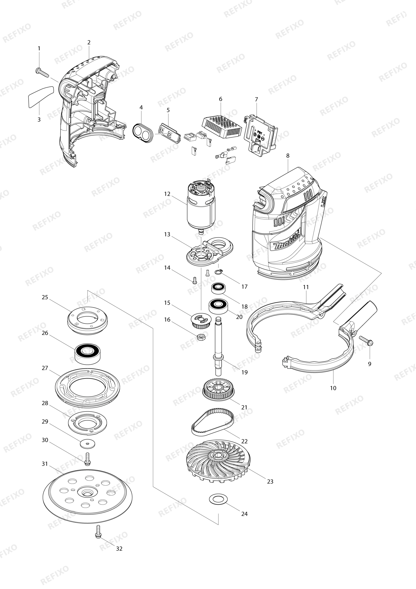 MAKITA DBO180 — схема запчастей