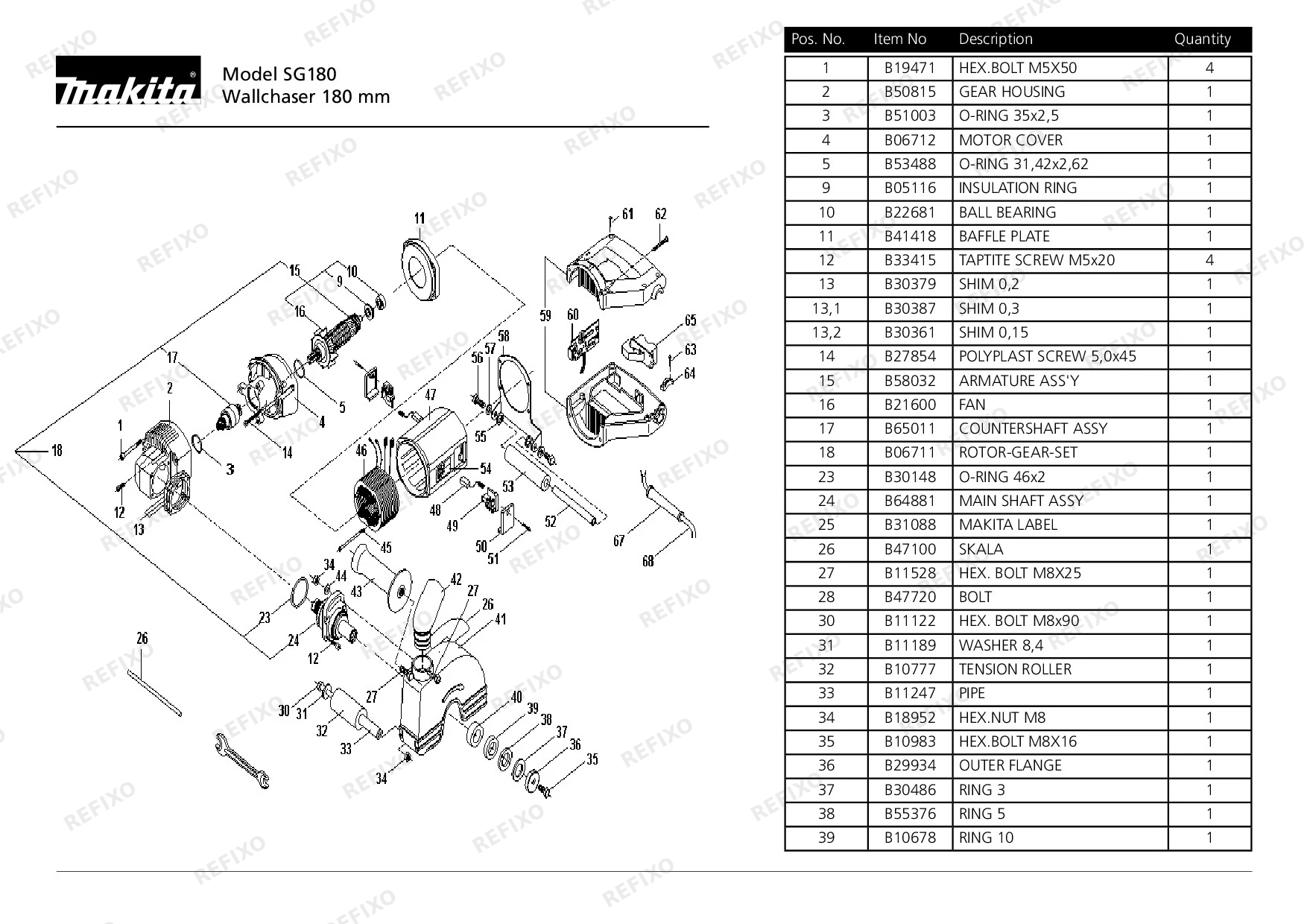 MAKITA SG180 — схема запчастей